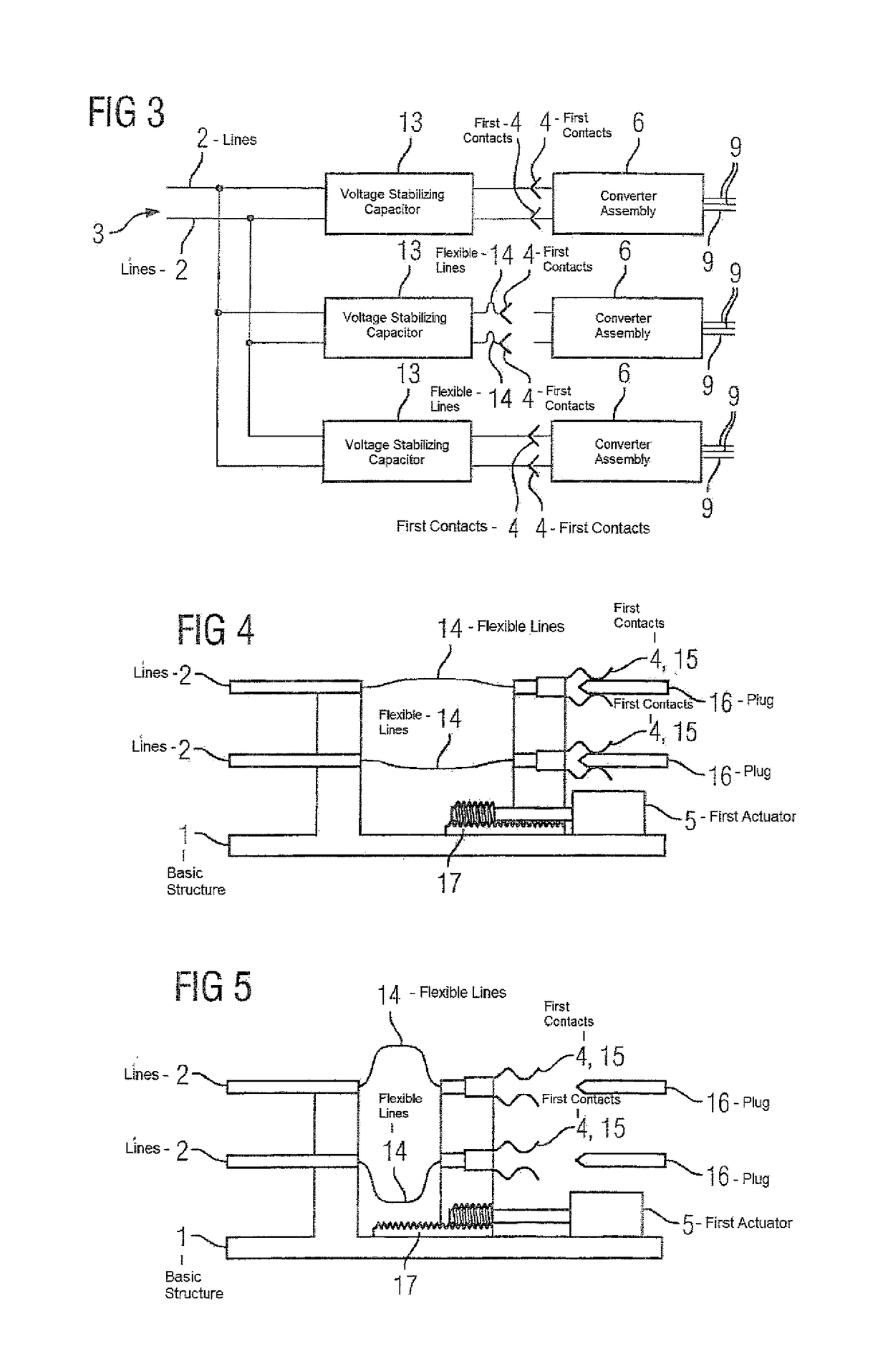 Converter arrangement comprising movable contacts, but immovable converter assembly