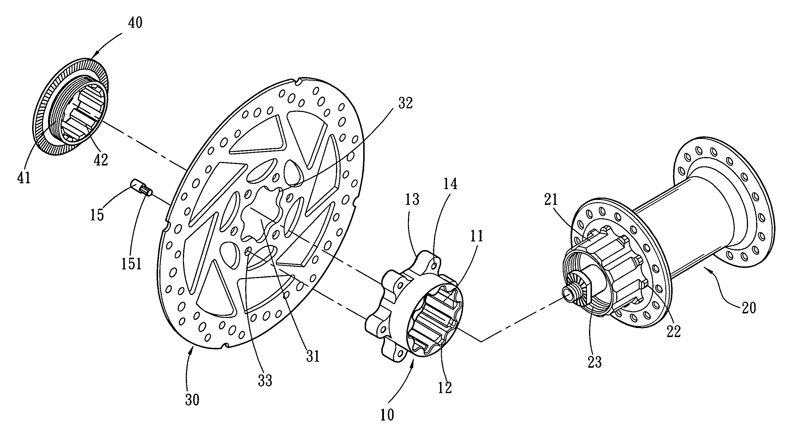 Disc brake hub adapter structure