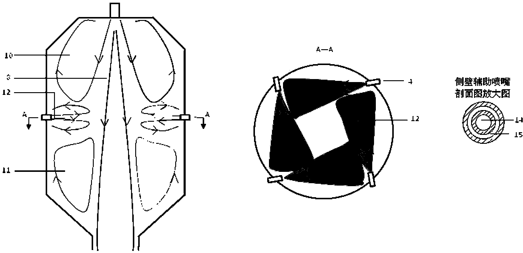 Gasification chamber with top-mounted nozzles and gasification furnace with gasification chamber