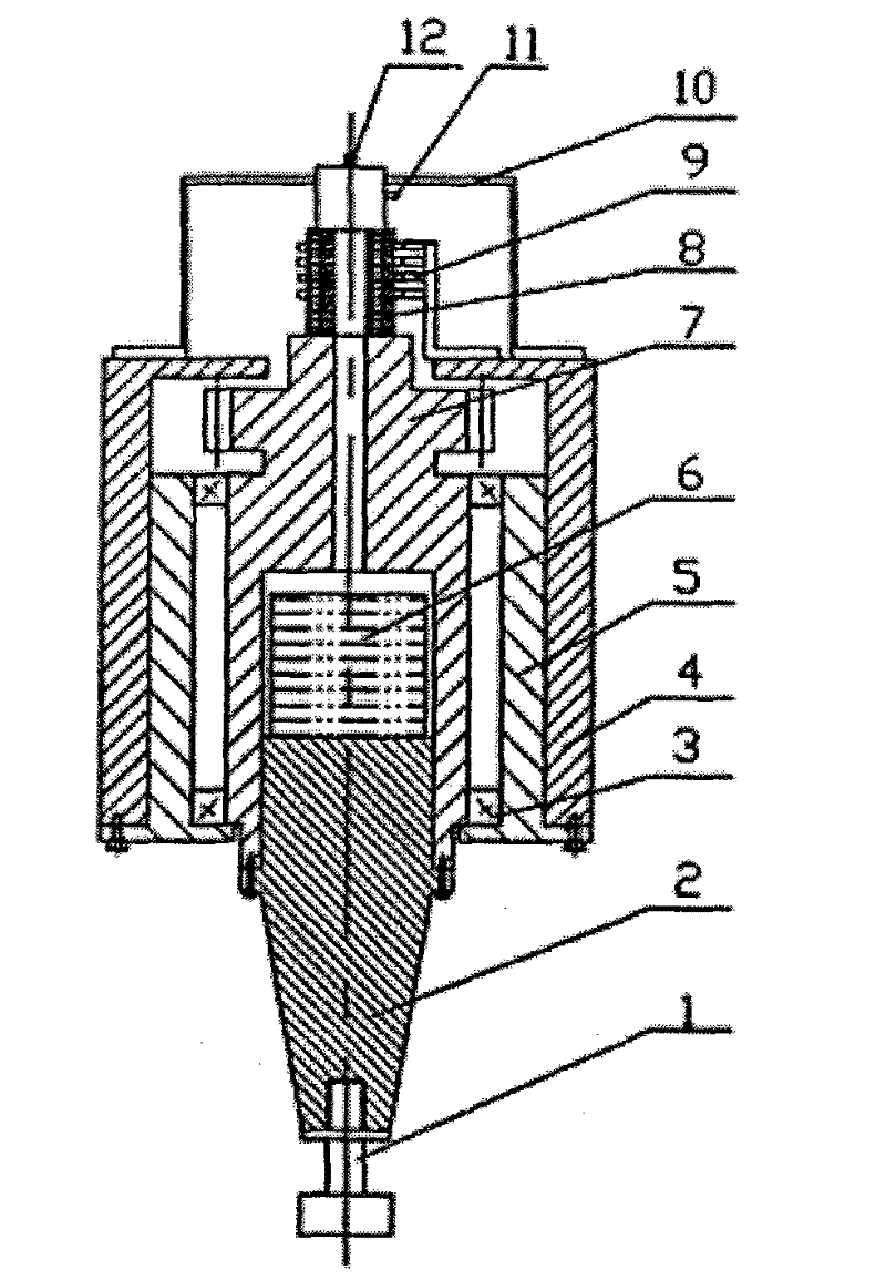 Combined machining spindle unit of supersonic vibration assistant grinding-impulse discharge