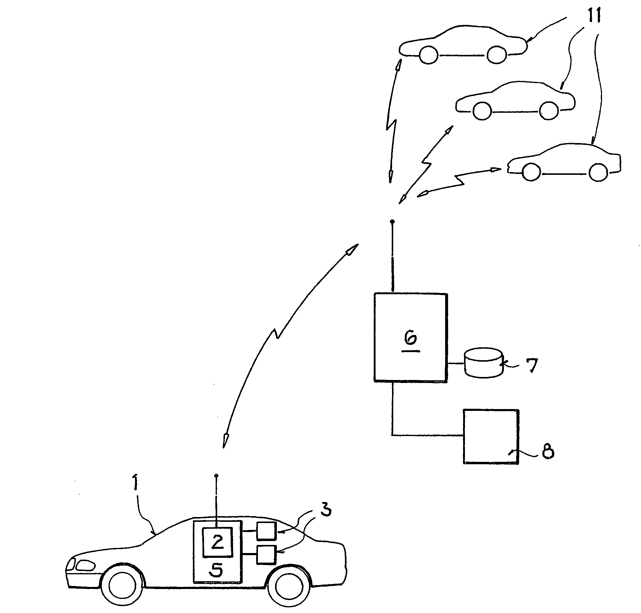 Method and apparatus in a vehicle for producing and wirelessly transmitting messages to other vehicles