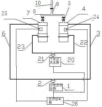 Main transformer regenerative respirator with frequency conversion control two-way microwave heating and using method