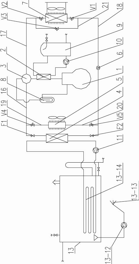 Reclaimed water heat energy recycling and reusing integrated equipment suitable for villa buildings