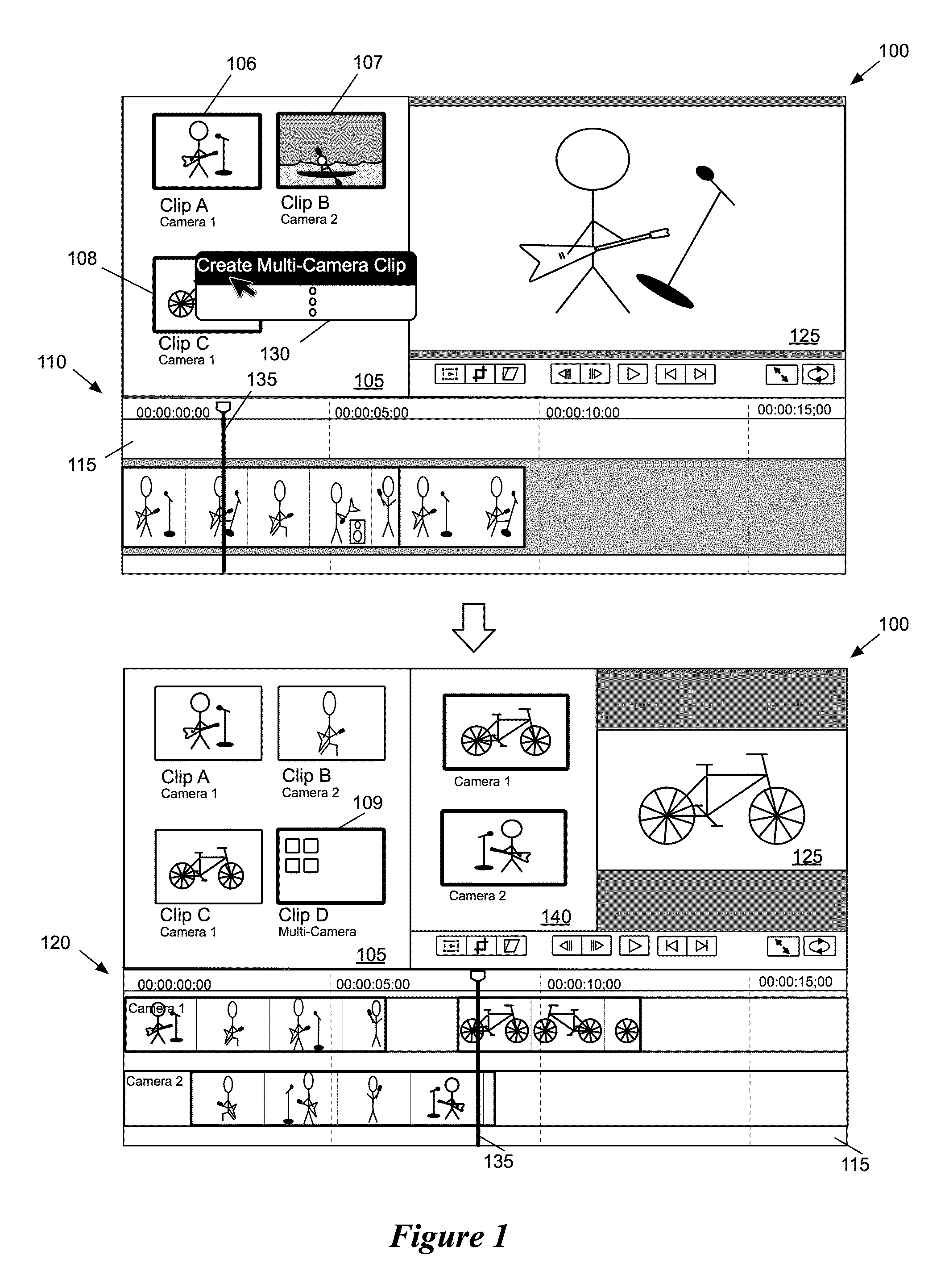 Media editing with multi-camera media clips