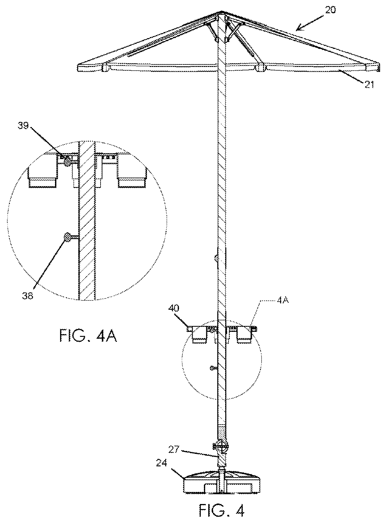 Portable, ergonomic, and selectively adjustable umbrella and seat support structure