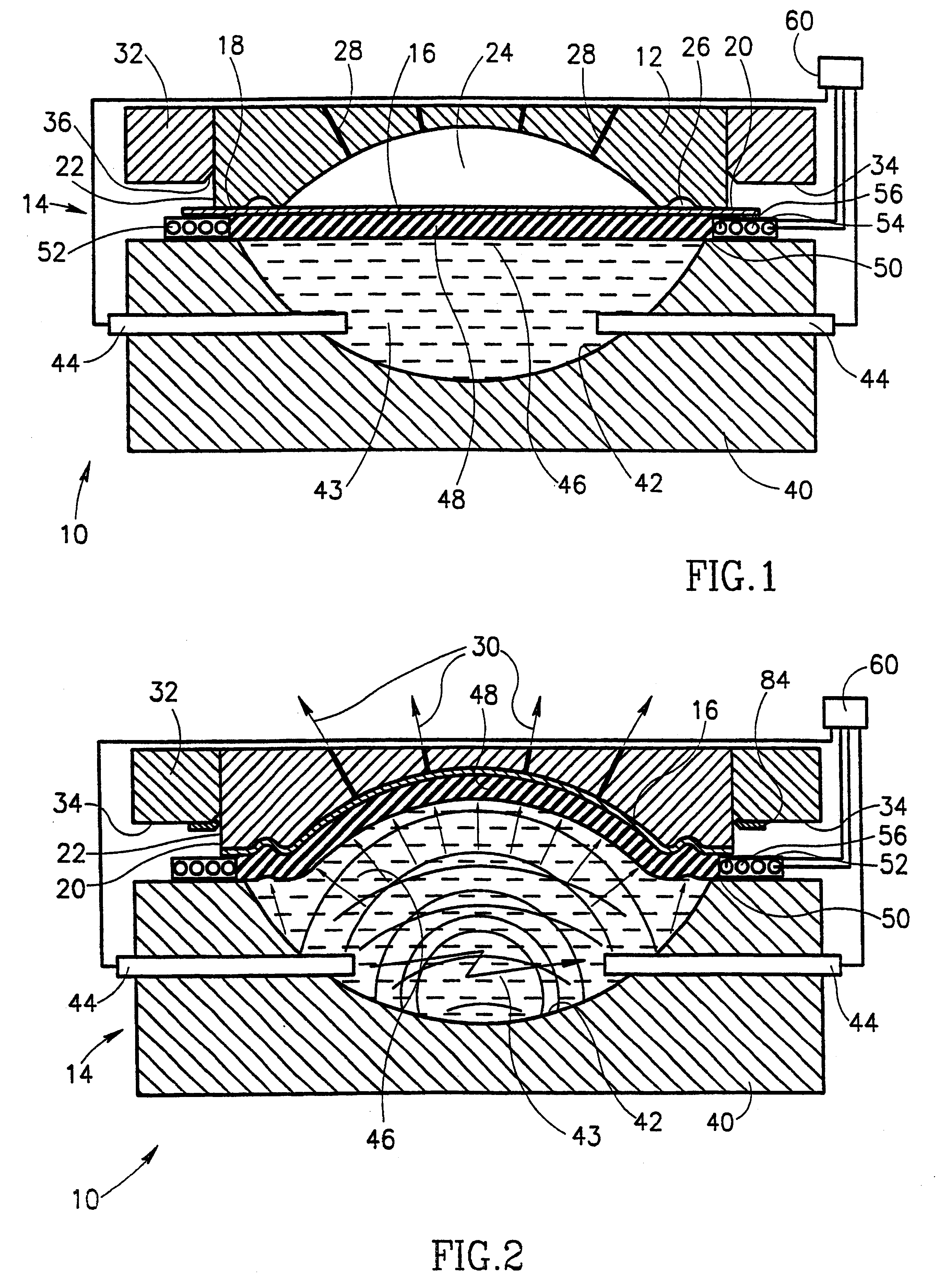 Method and apparatus for pulsed discharge forming of a dish from a planar plate