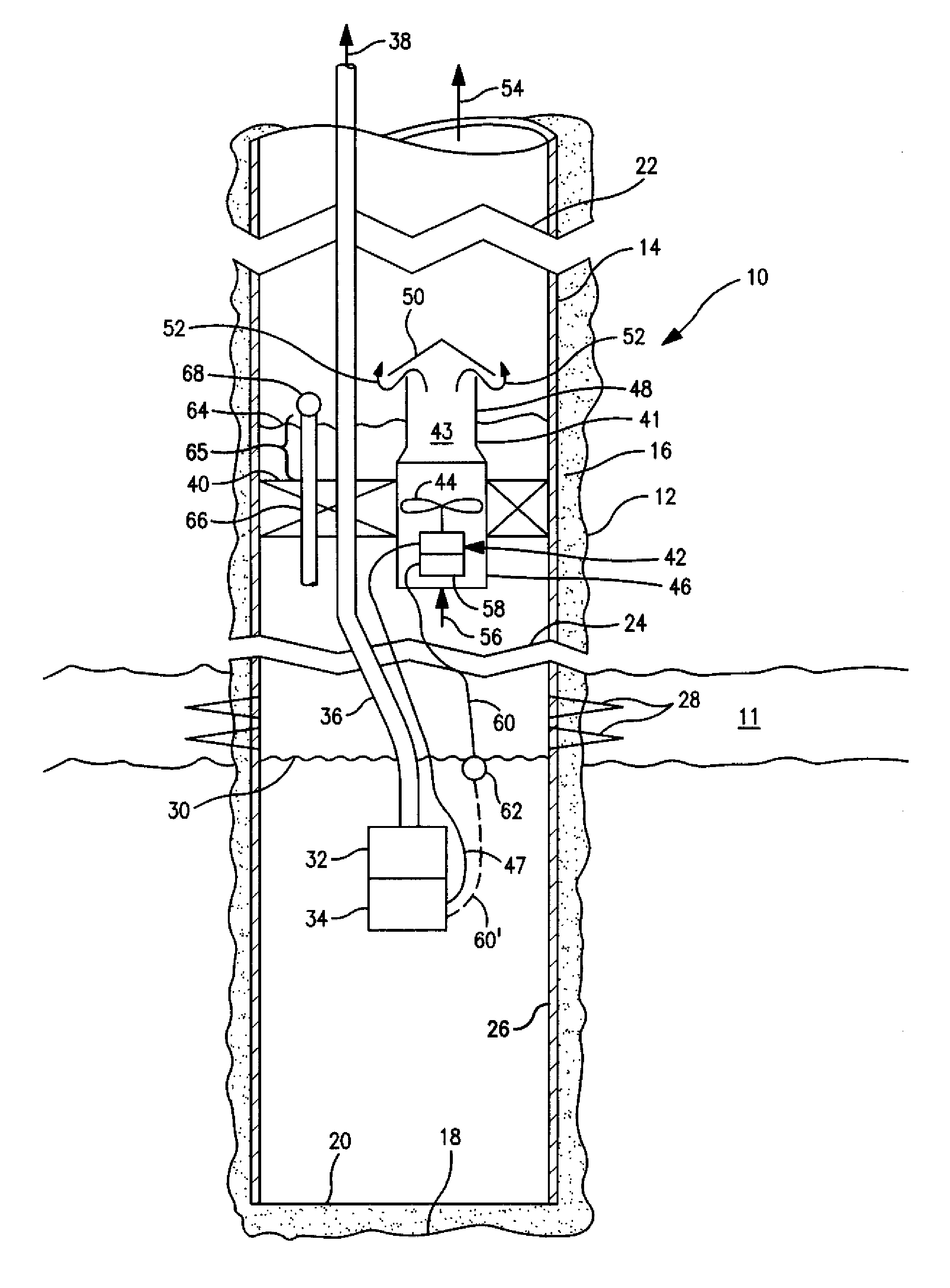 Downhole gas flow powered deliquefaction pump