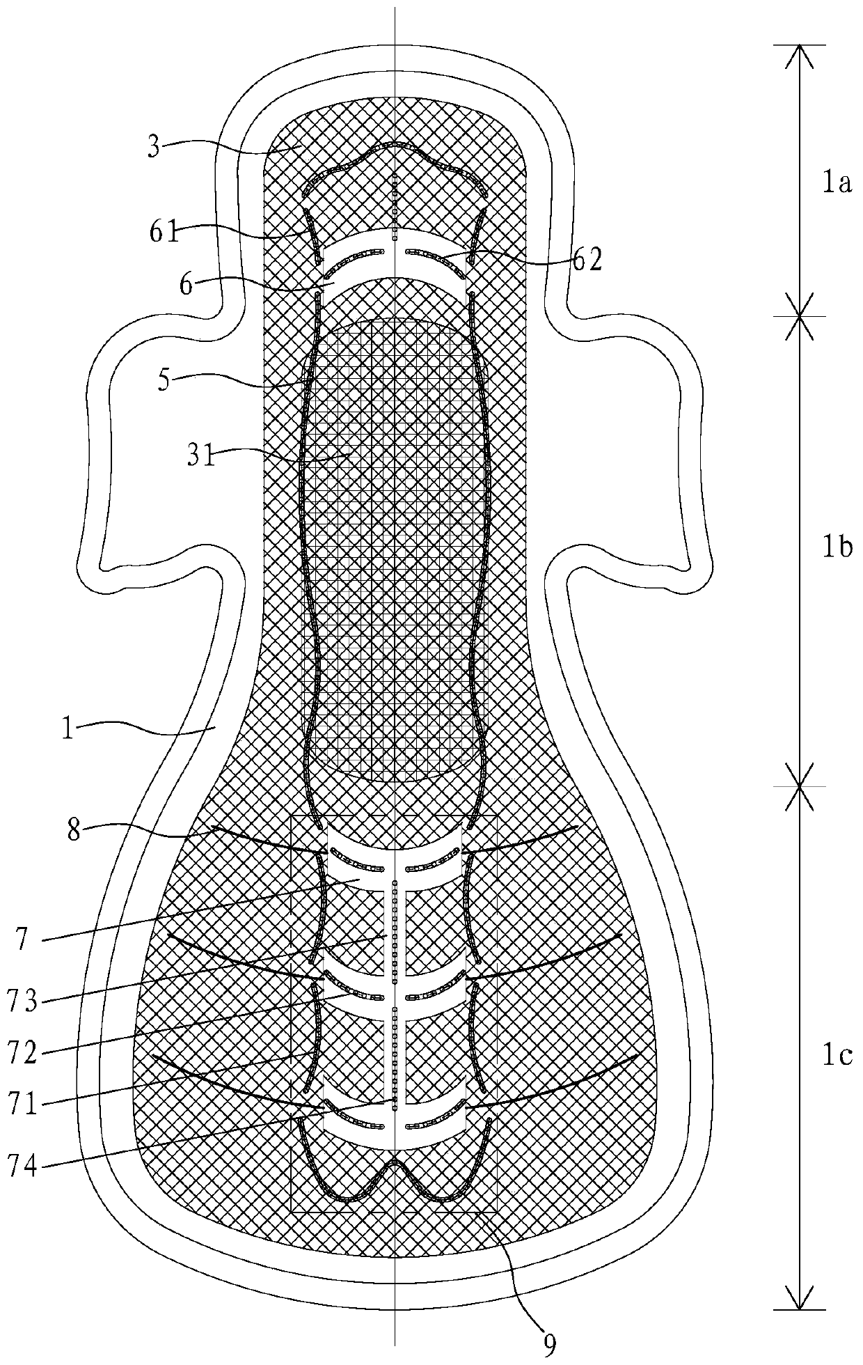 Disposable sanitary napkin in line with ergonomics