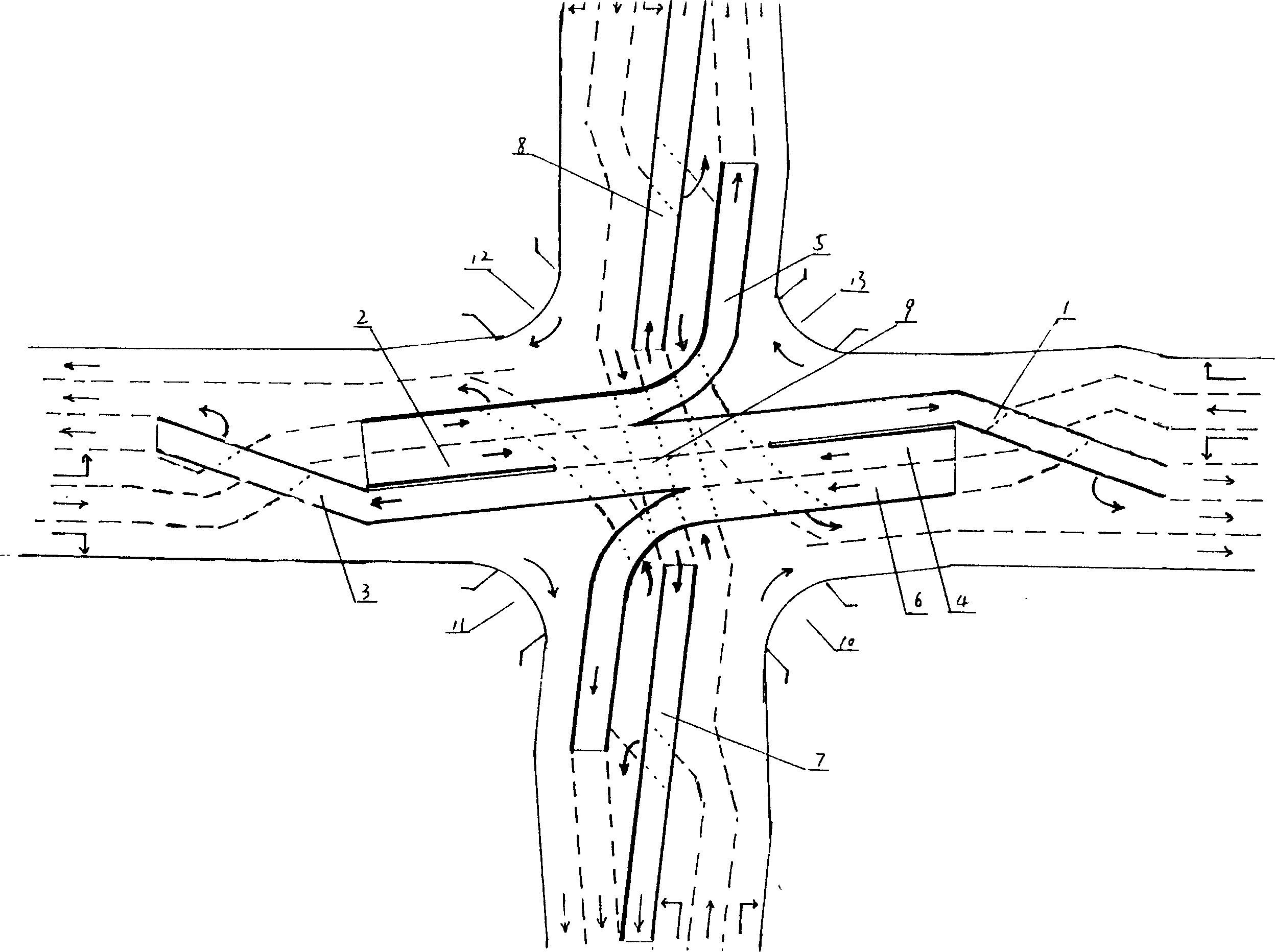 Straight bridge with changeable paths type crossroads