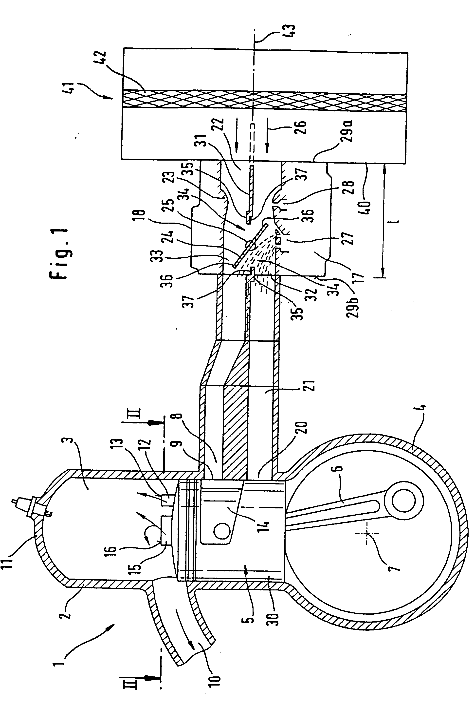 Two-cycle engine with forward scavenging air positioning and single-flow carburetor