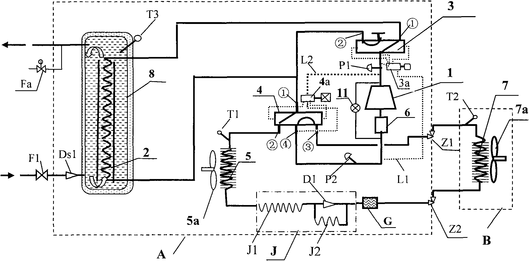 Compact cooling/heating air-conditioning and hot water supply three-purpose machine capable of building natural circulating flow for heat exchange