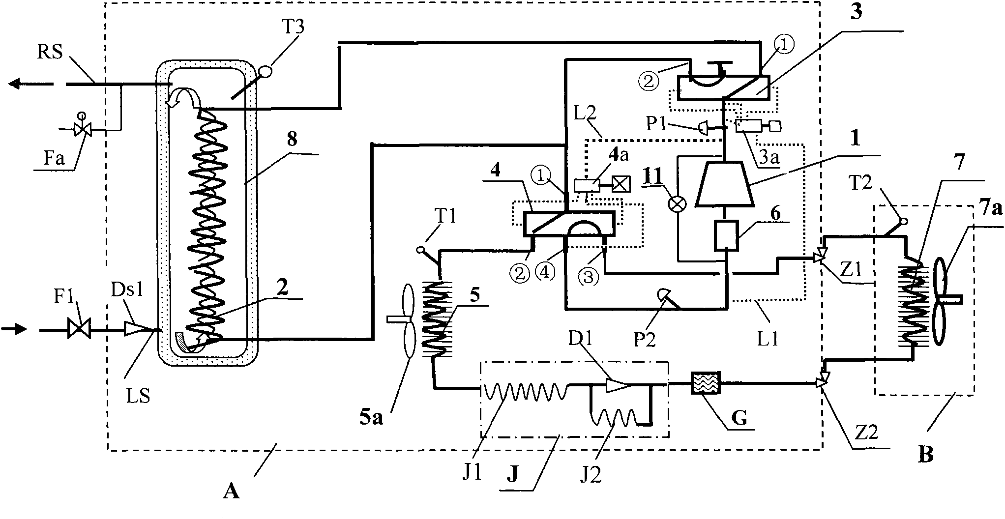 Compact cooling/heating air-conditioning and hot water supply three-purpose machine capable of building natural circulating flow for heat exchange