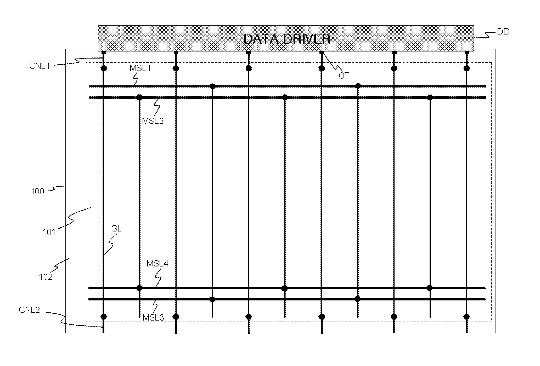 Display panel for display device and method for detecting defects of signal lines for display devices