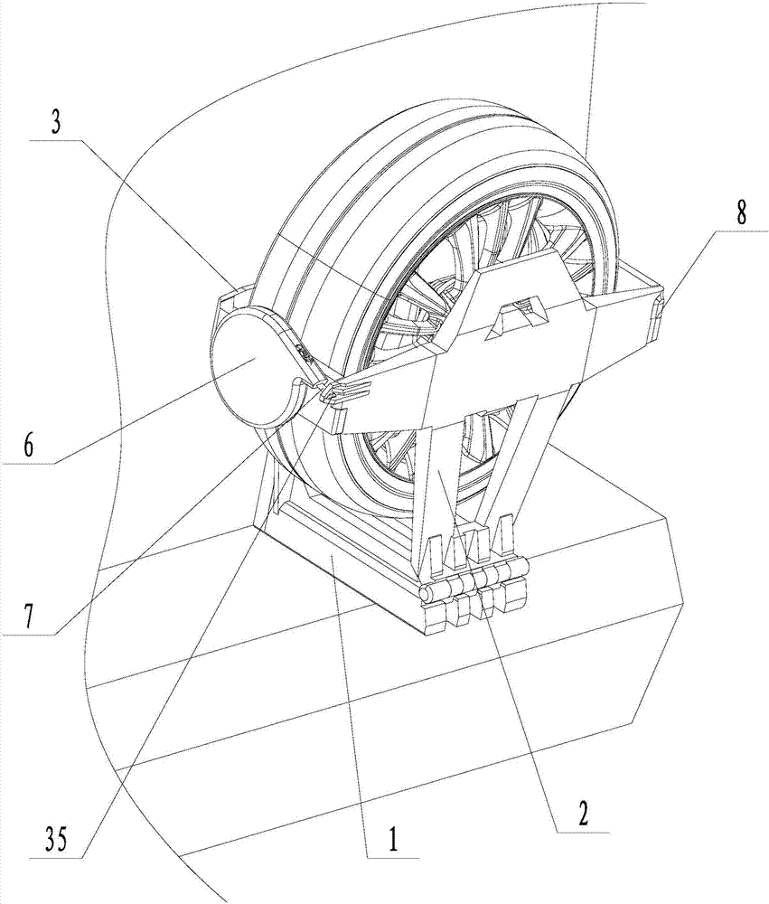 External-hanging type spare tire rapid replacement device and spare tire mounting and detaching method