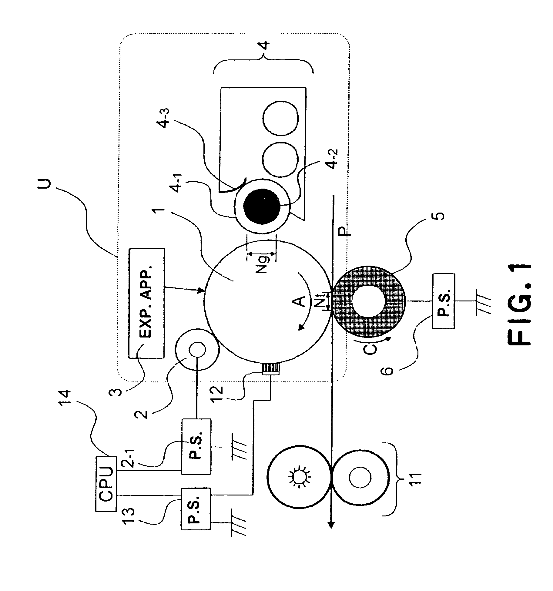 Image forming apparatus with two cleaning electric fields for transferring developer from a developer charging device onto an image bearing member