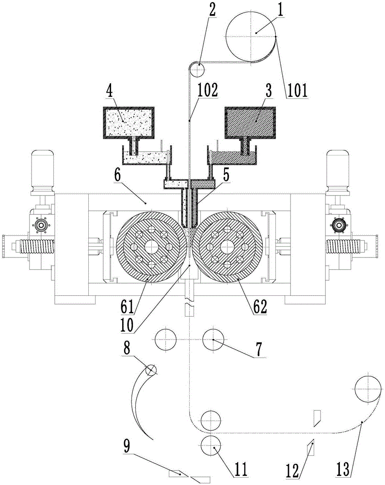 Solid-liquid cast-rolling compounding device and method for producing reticular reinforcement interlayer composite material