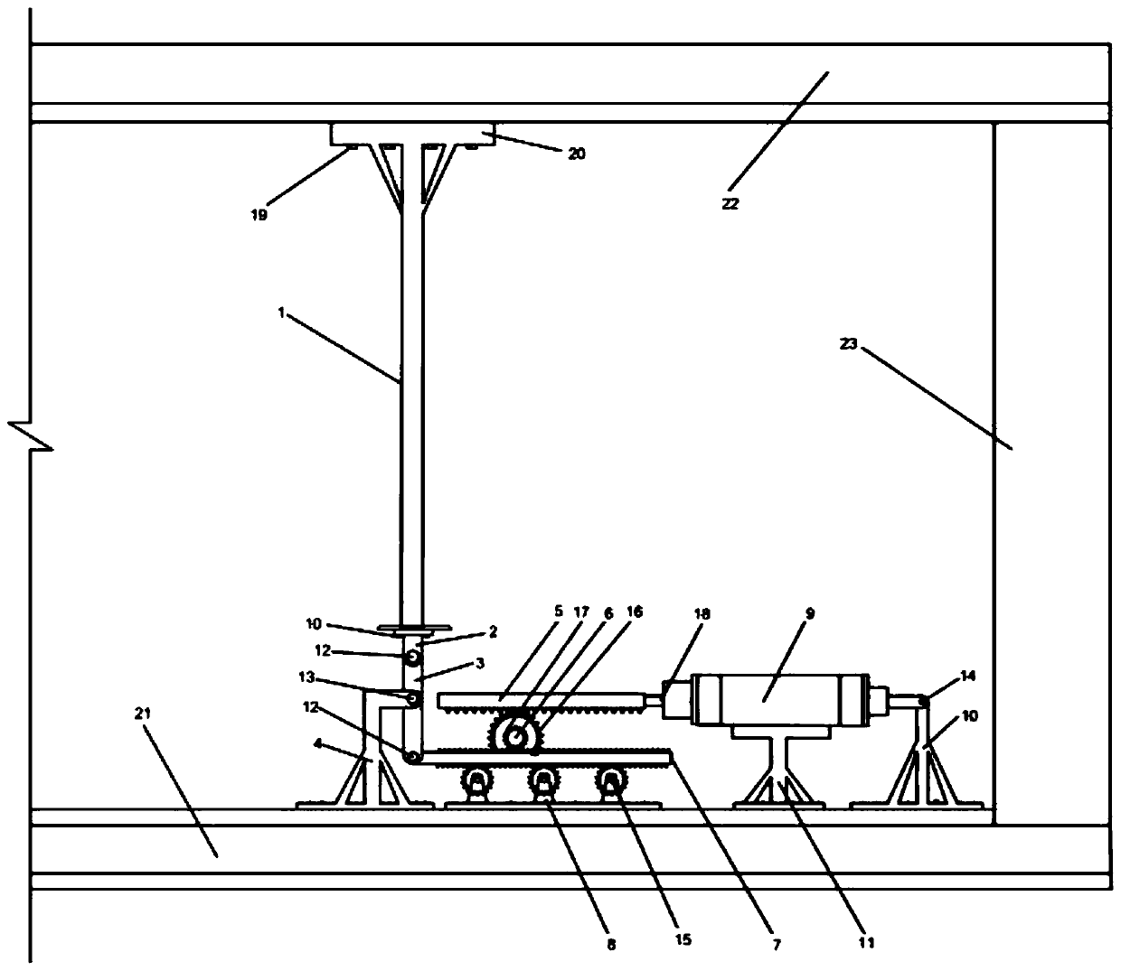 A high-efficiency space-utilizing damper for a secondary displacement amplifying device directly supported at the end