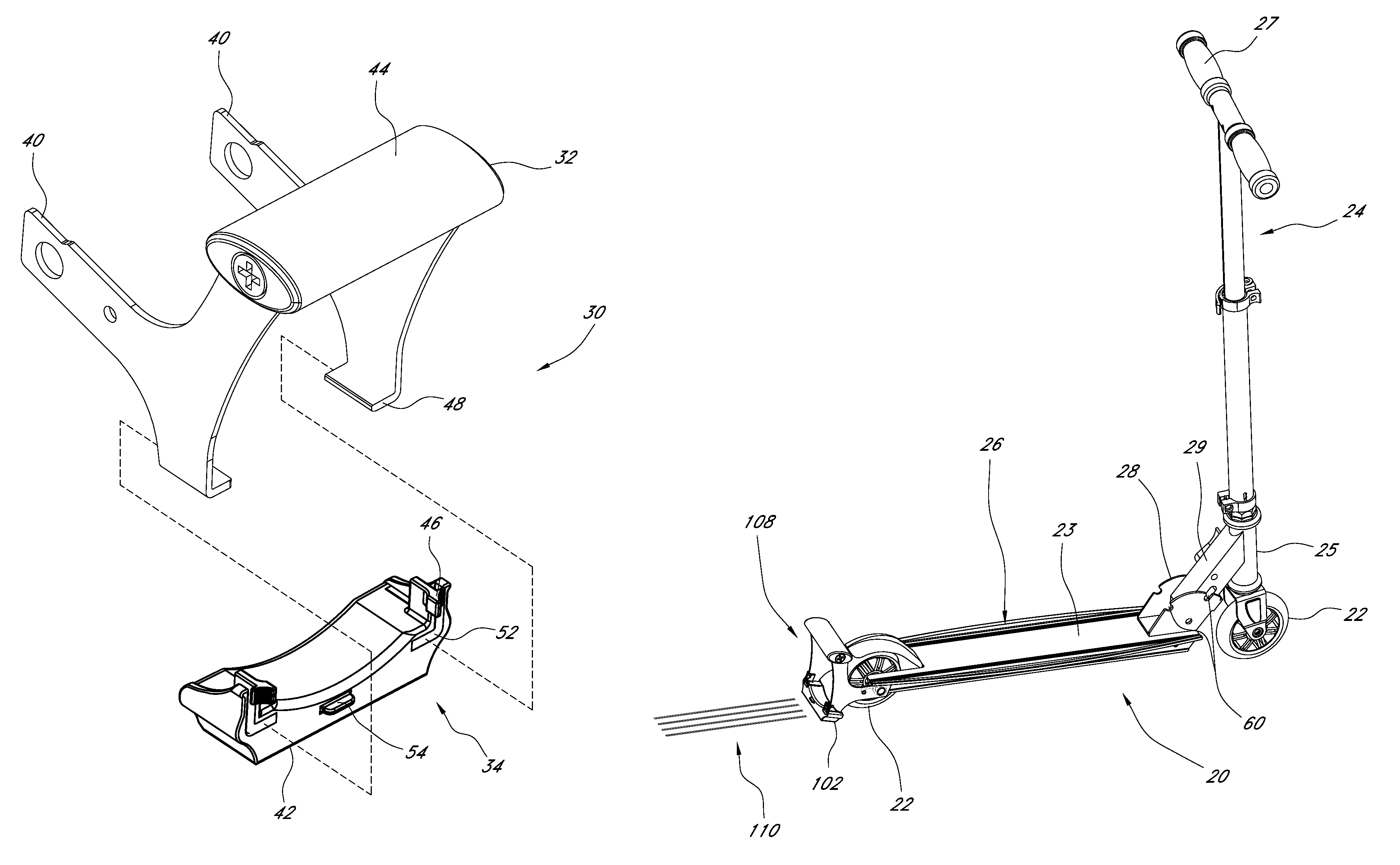 Marking device for scooter and removable marking cartridge