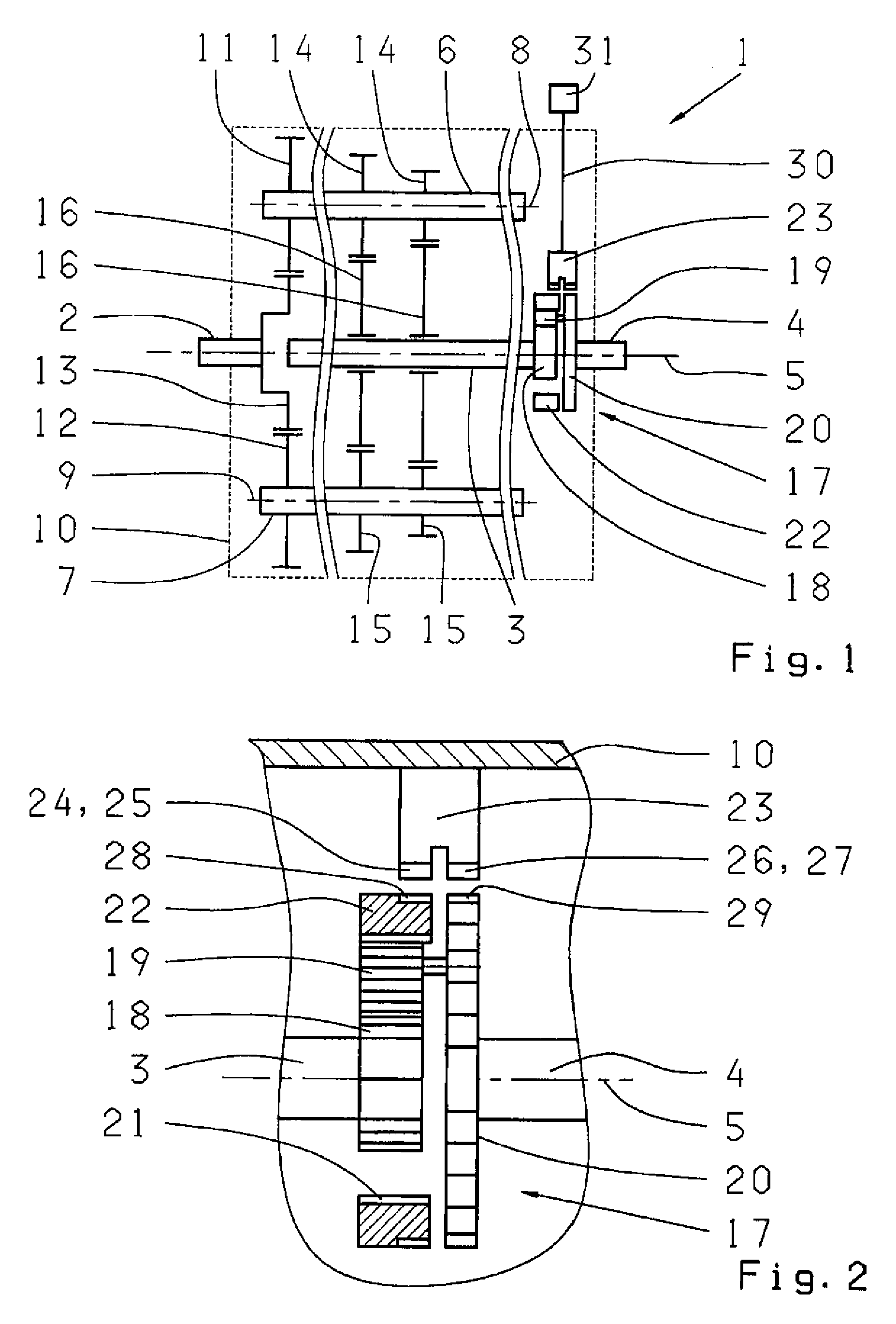 Method for determining the rotational speed of the main shaft of a transmission, and transmission comprising a device for detecting rotational speed