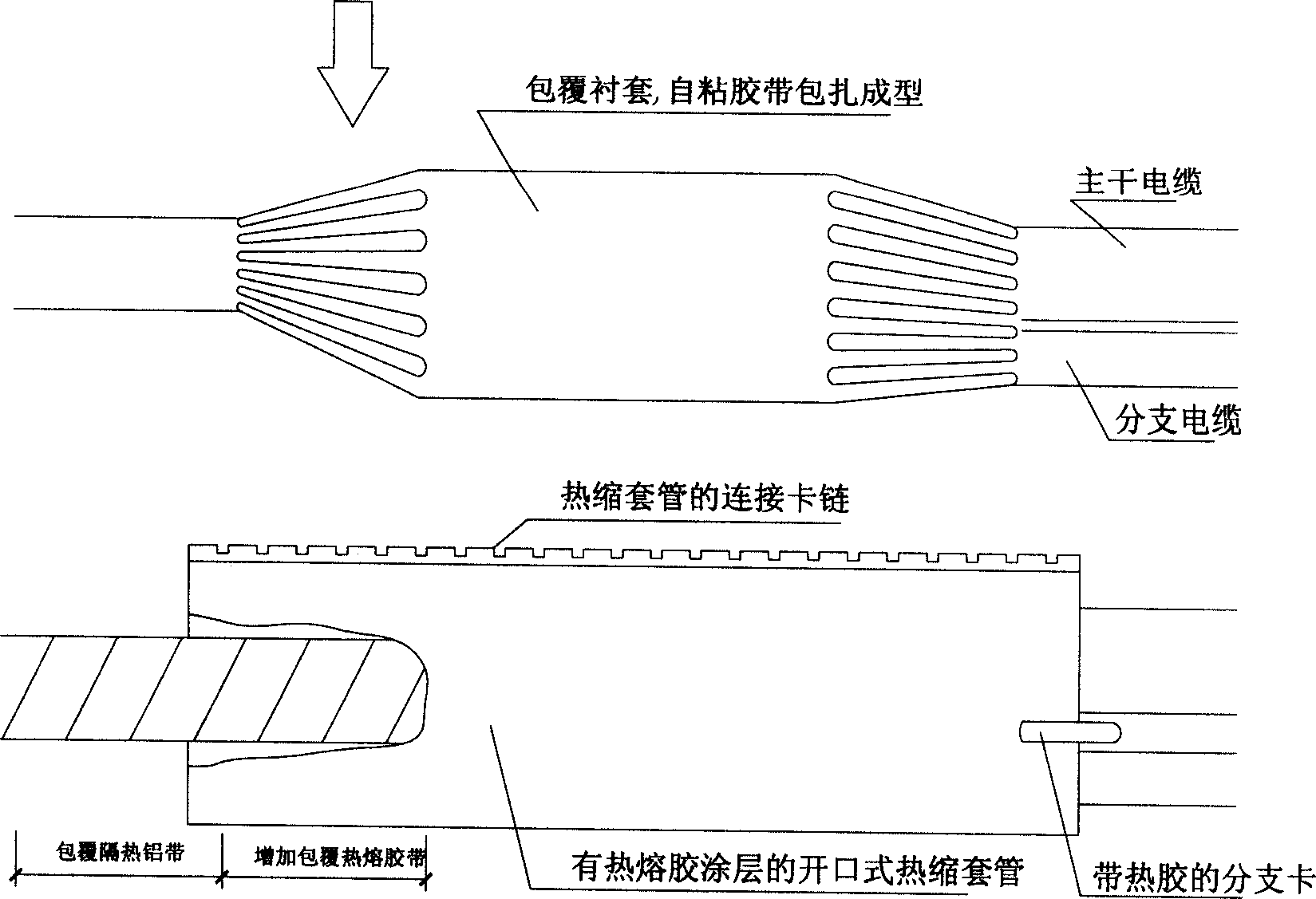 Method for branching cable joint and structure of ring support for spacing wire