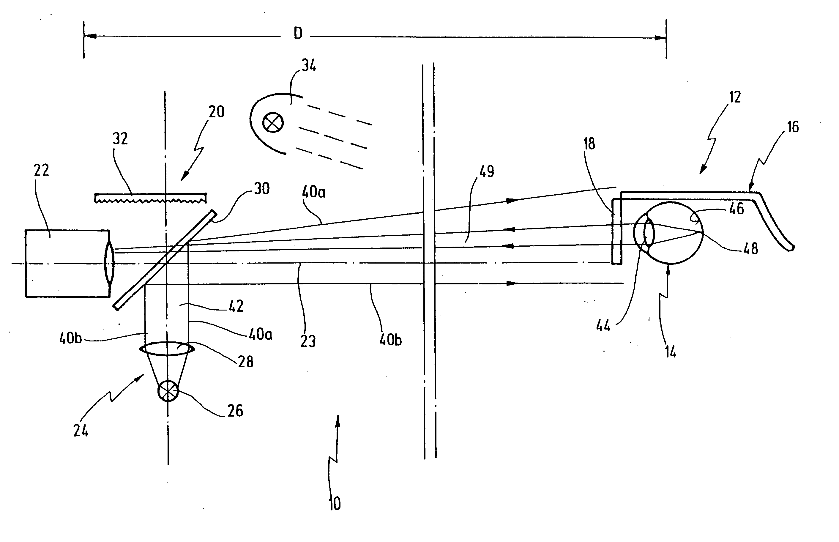 Device and method for adjusting a position of an eyeglass lens relative to the position of a pupil