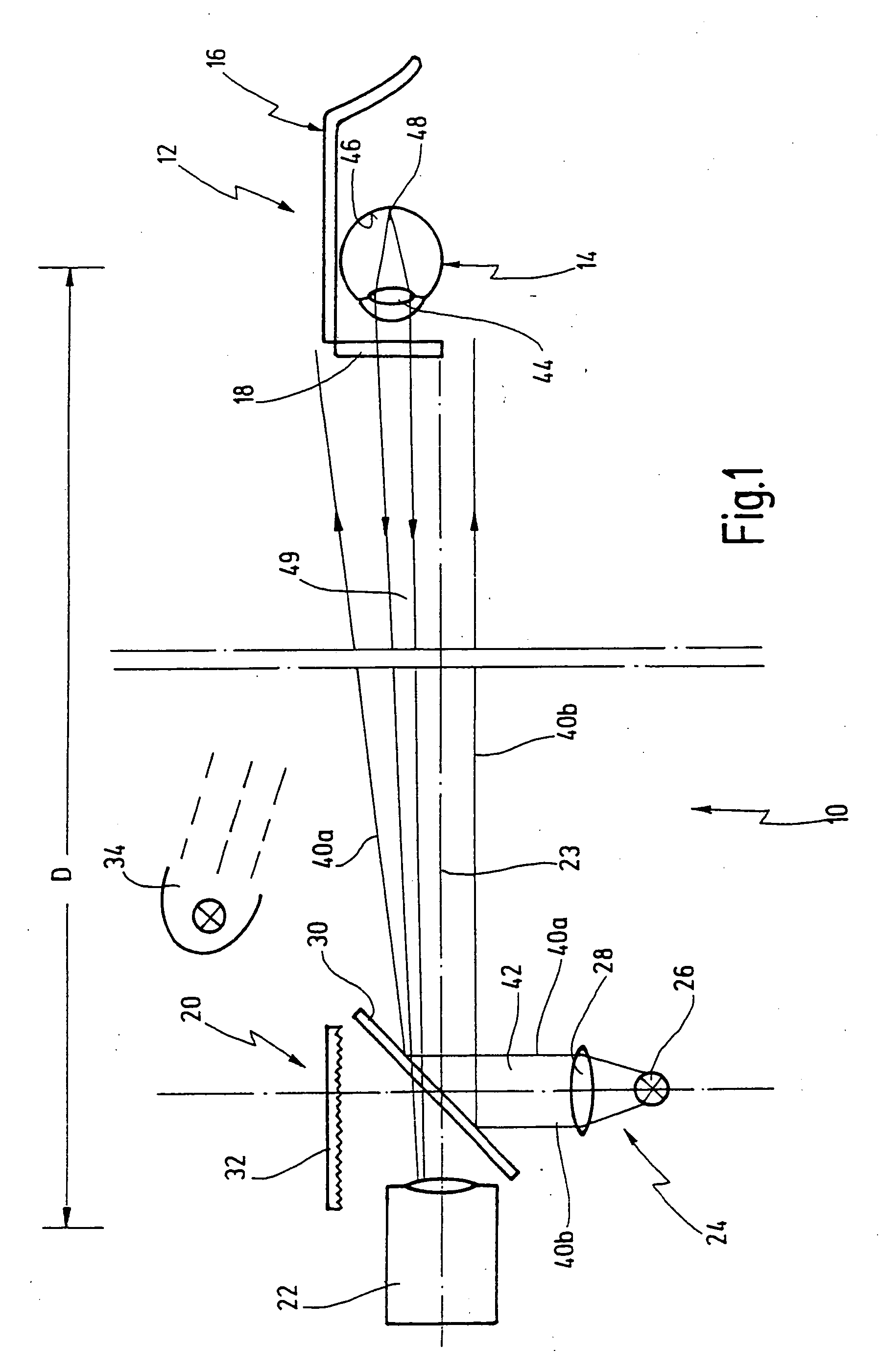 Device and method for adjusting a position of an eyeglass lens relative to the position of a pupil