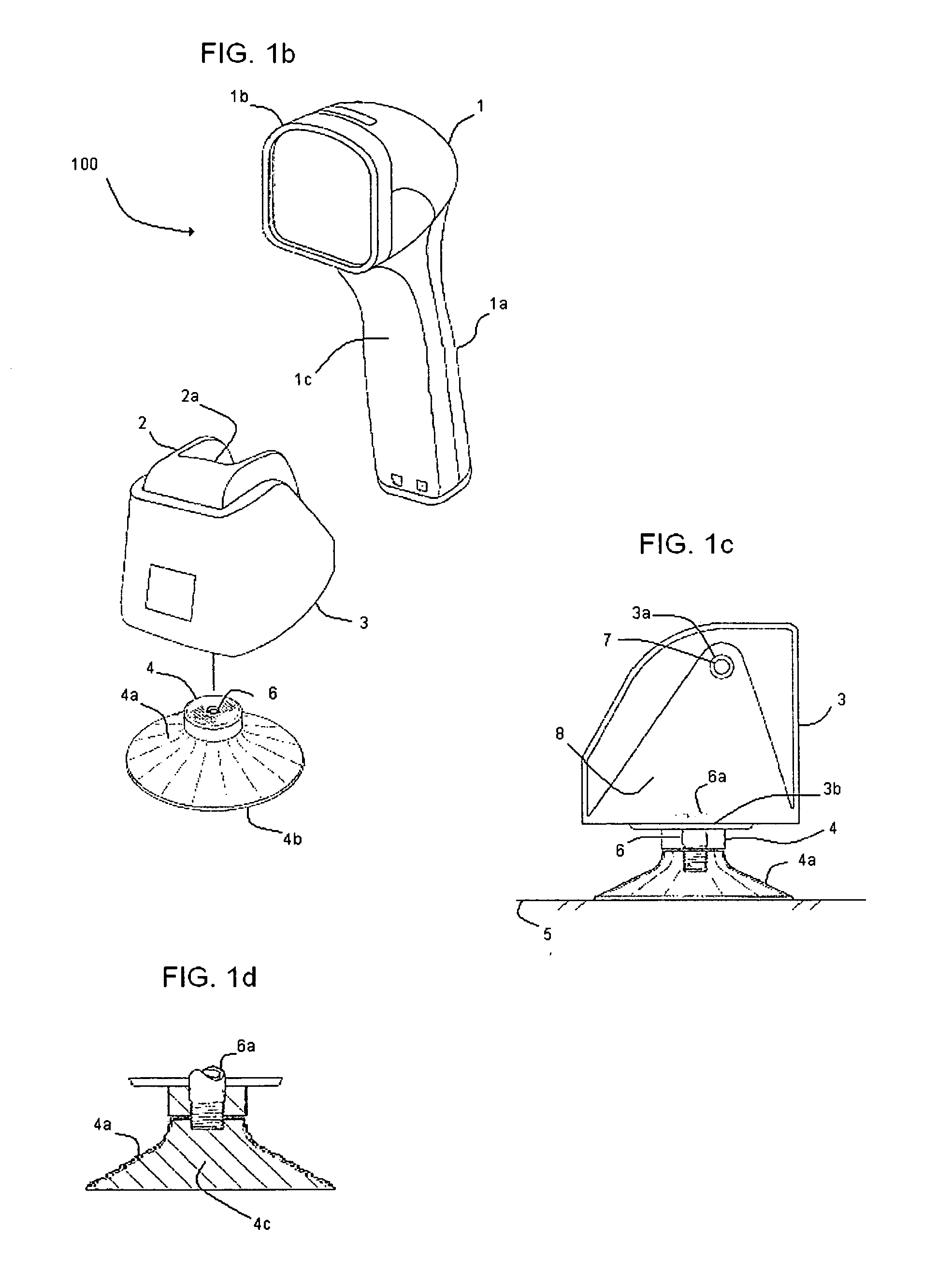 Suction mounted bar code symbol reading system, apparatus and stand