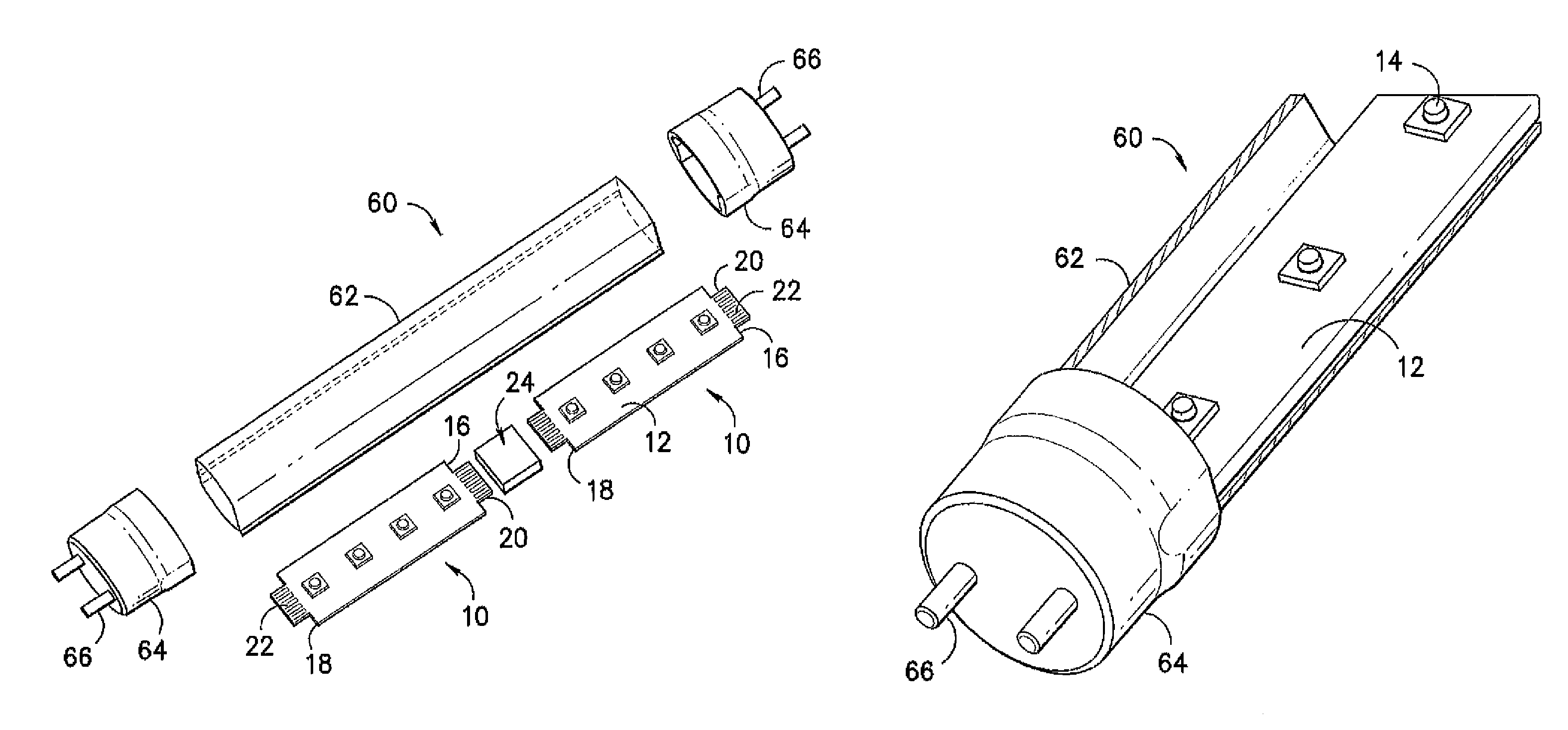 Card edge LED strip connector and LED assembly