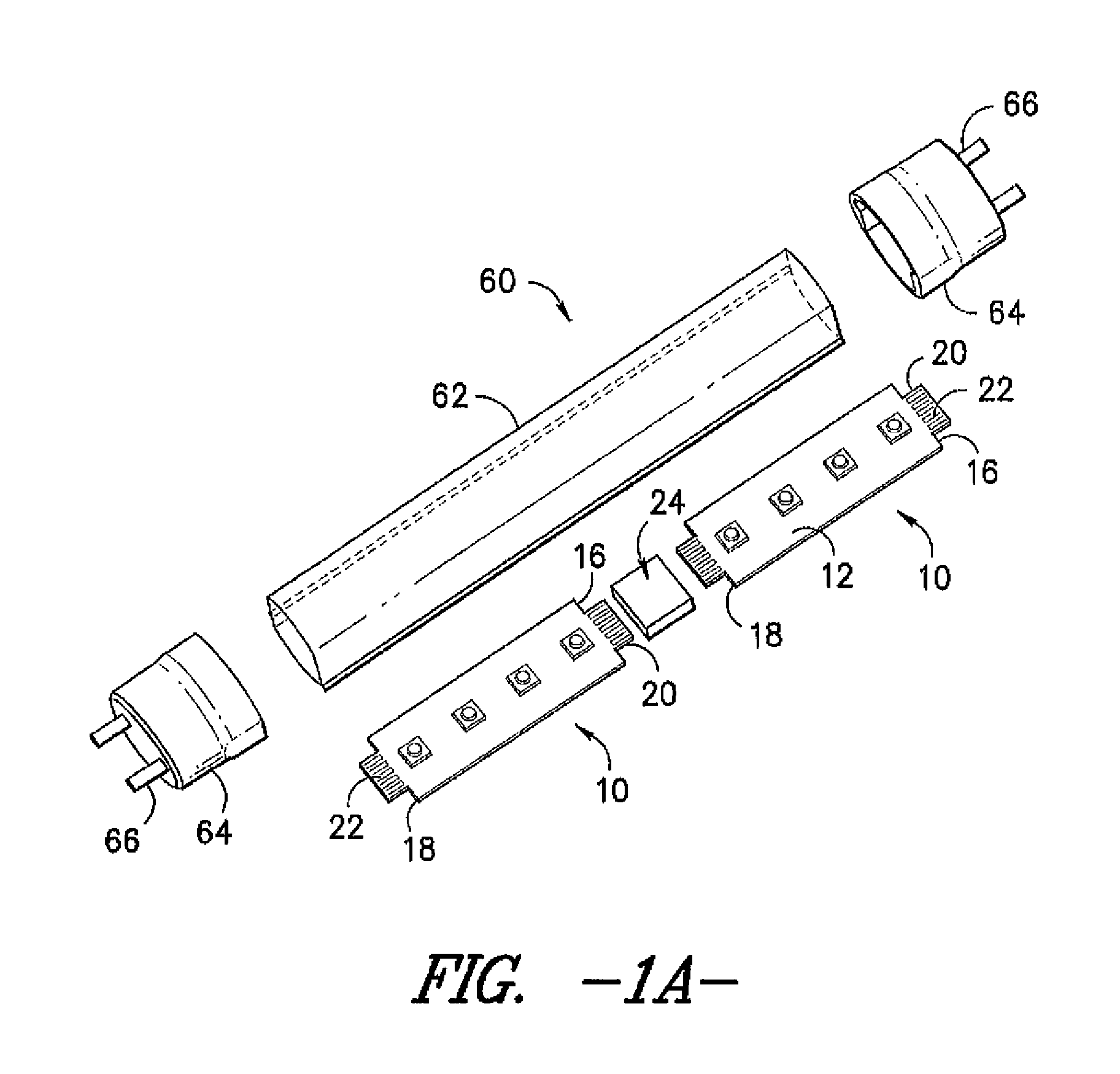 Card edge LED strip connector and LED assembly