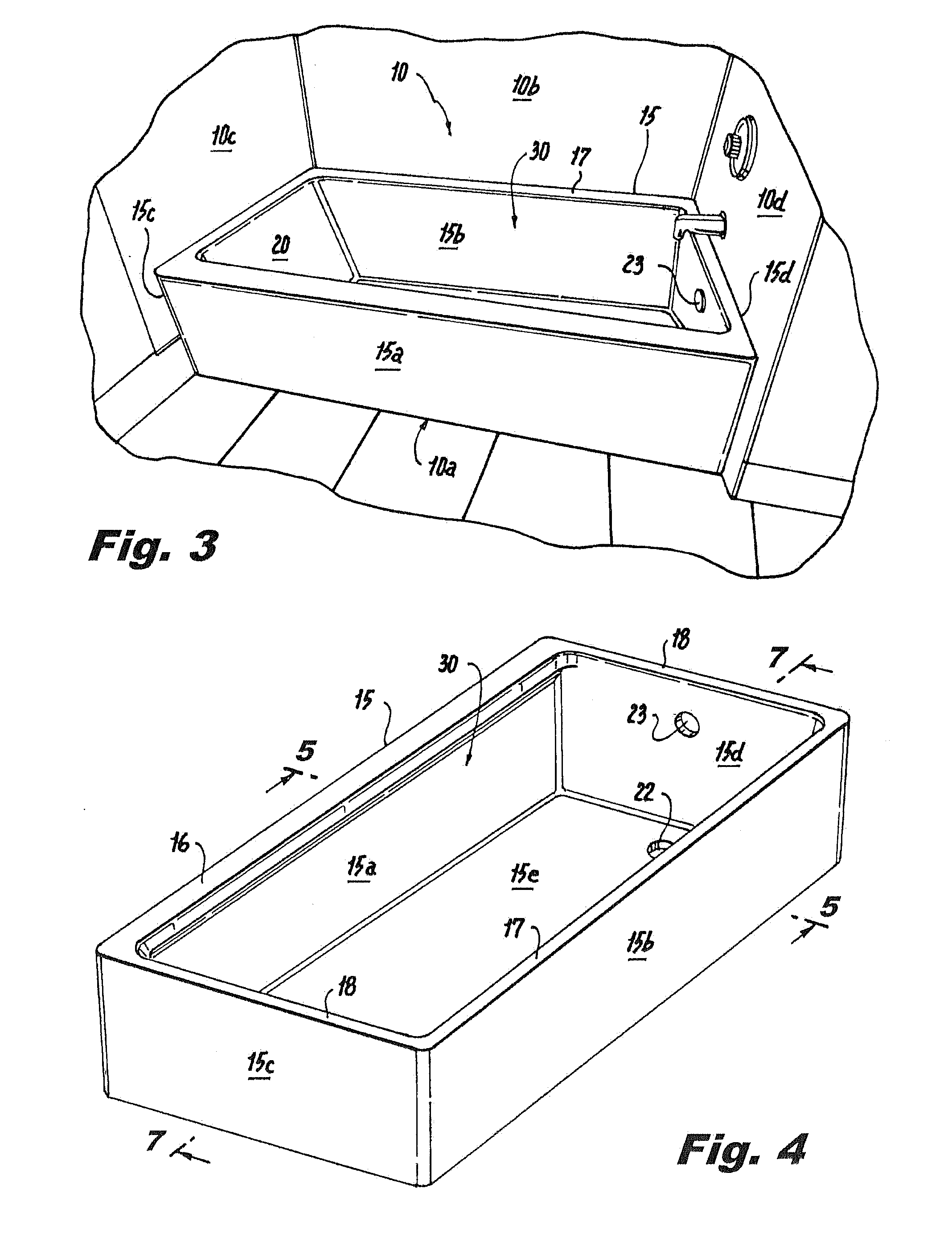 Bathtub fitting standard external space while affording safe egress and larger floor area with enclosed volume