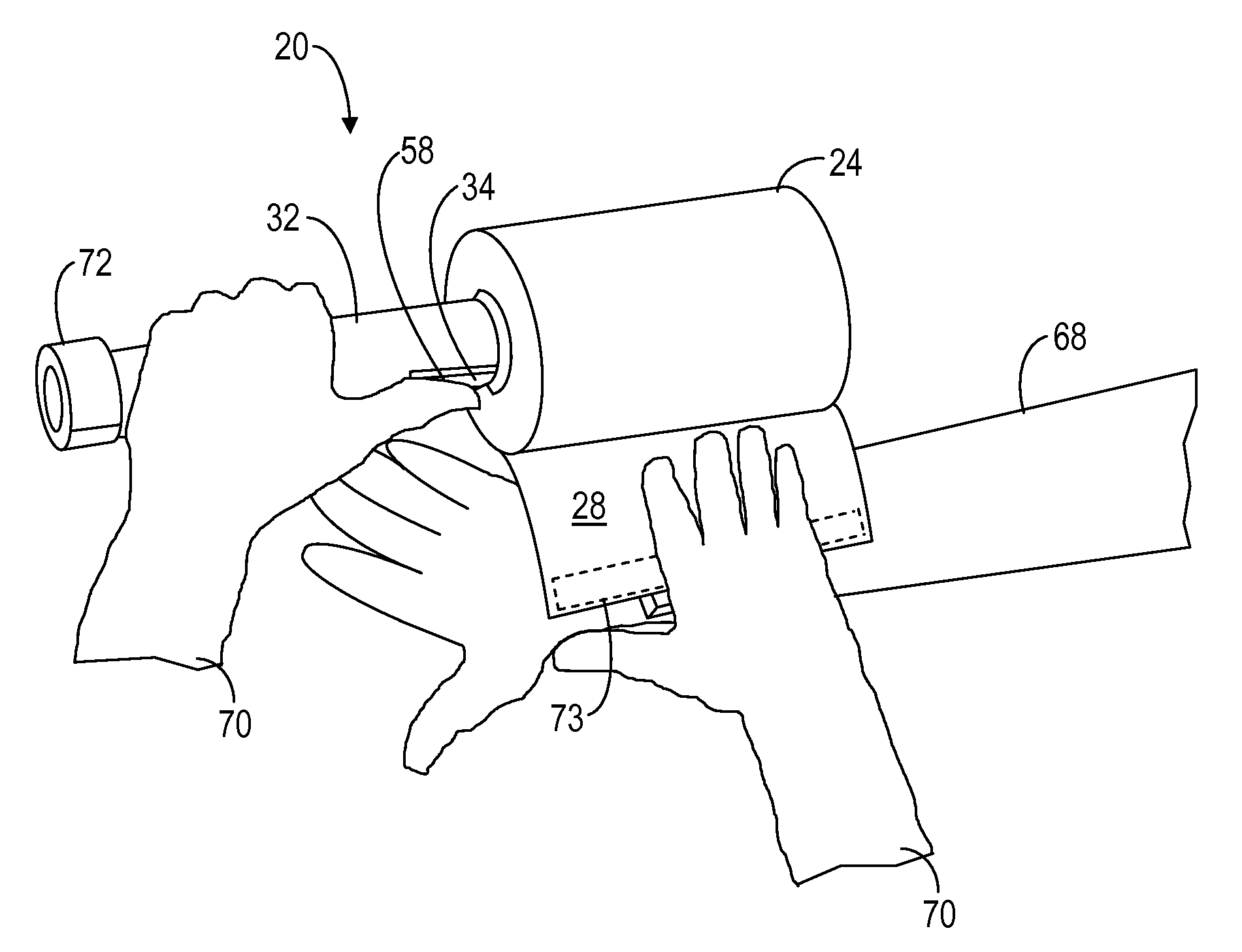 Rolled material applicator