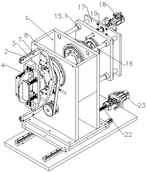 Flying fork winding mechanism with eccentric shaft positioning middle guard