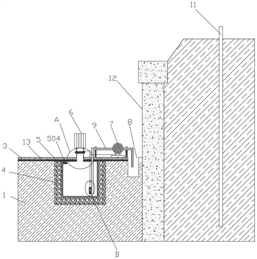 Draining and recharging device for weathered rock fissure water and construction method thereof