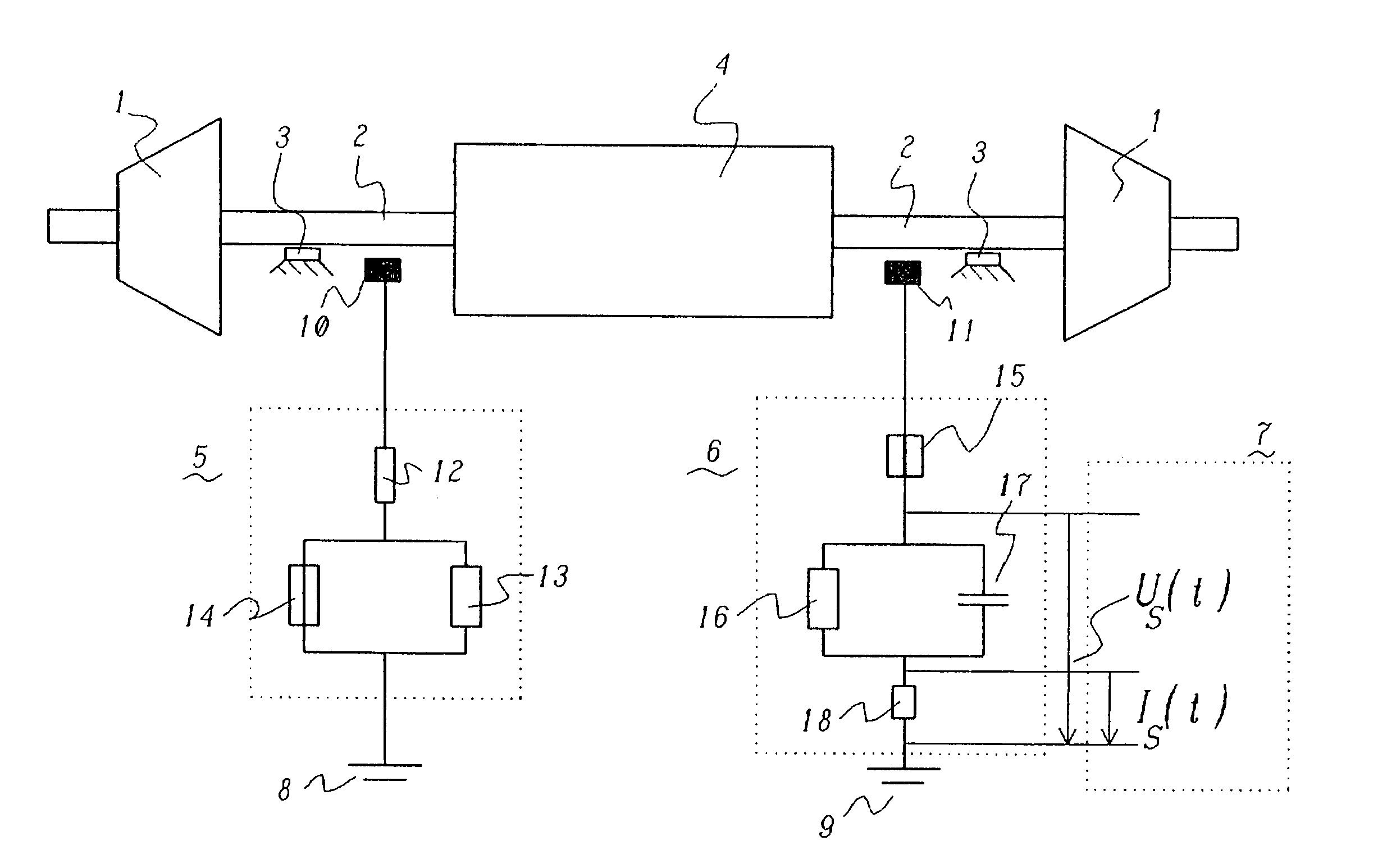 Apparatus and method for detecting vibrations of the shaft assembly in an electrical machine