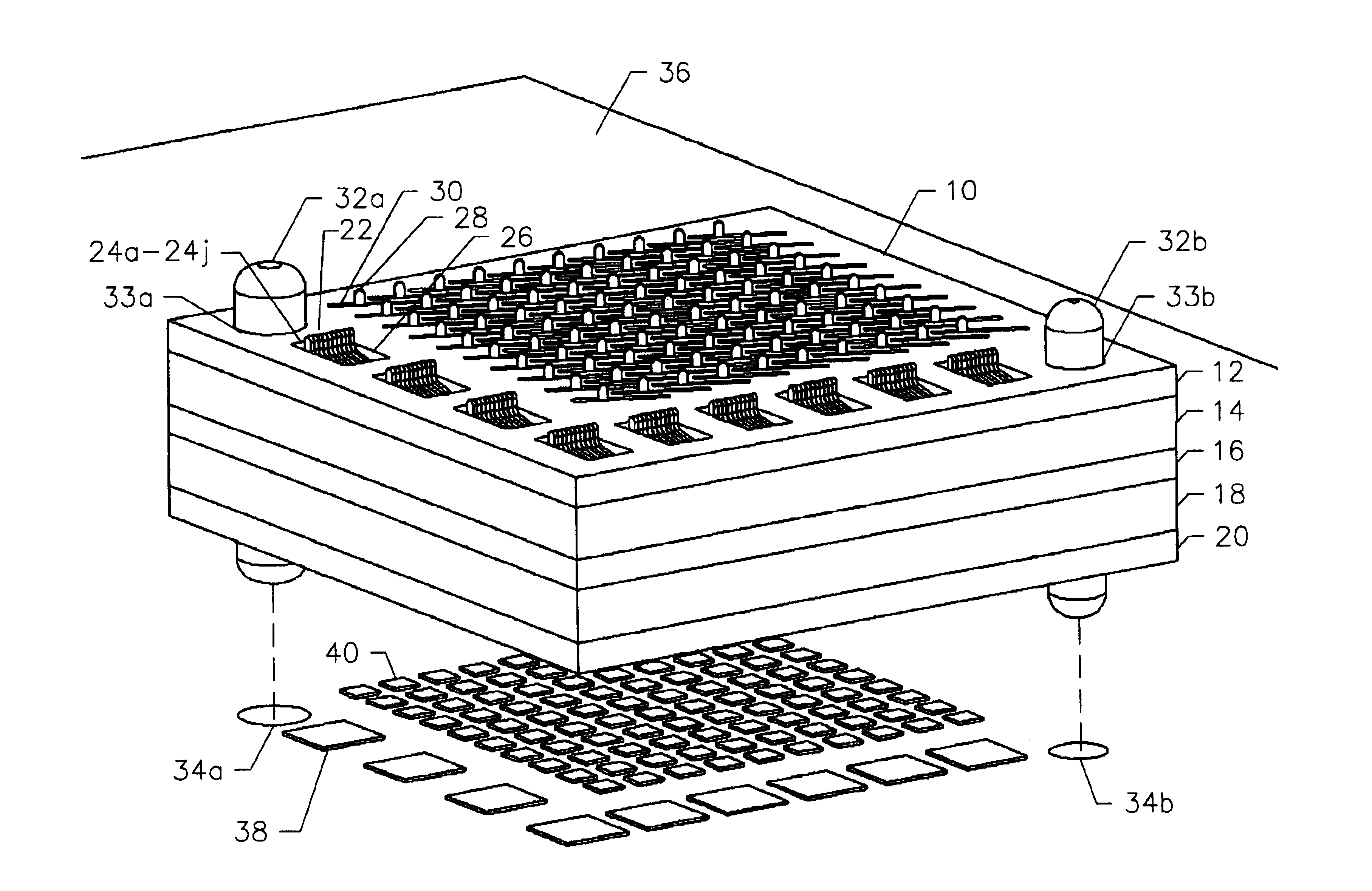 Area array connector having stacked contacts for improved current carrying capacity