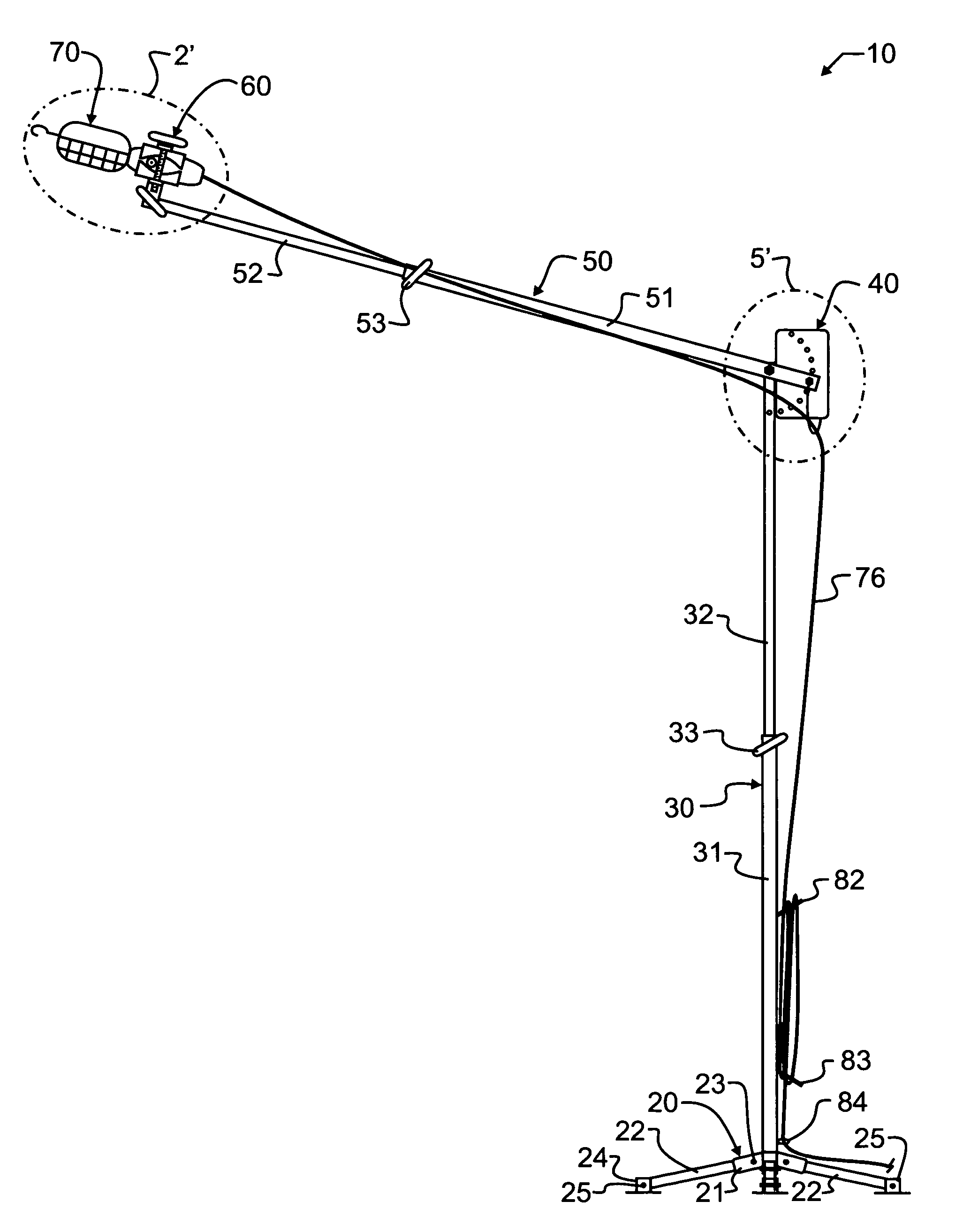 Adjustable overhead trouble light stand