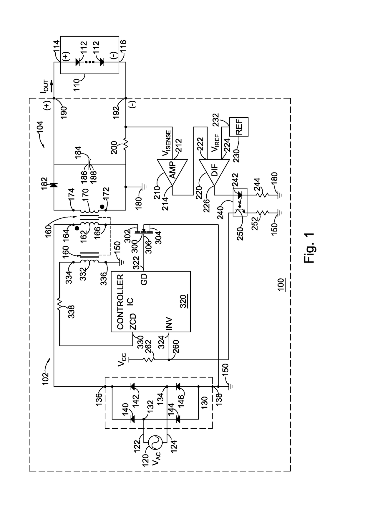 Dynamic AC impedance stabilization in a flyback LED driver