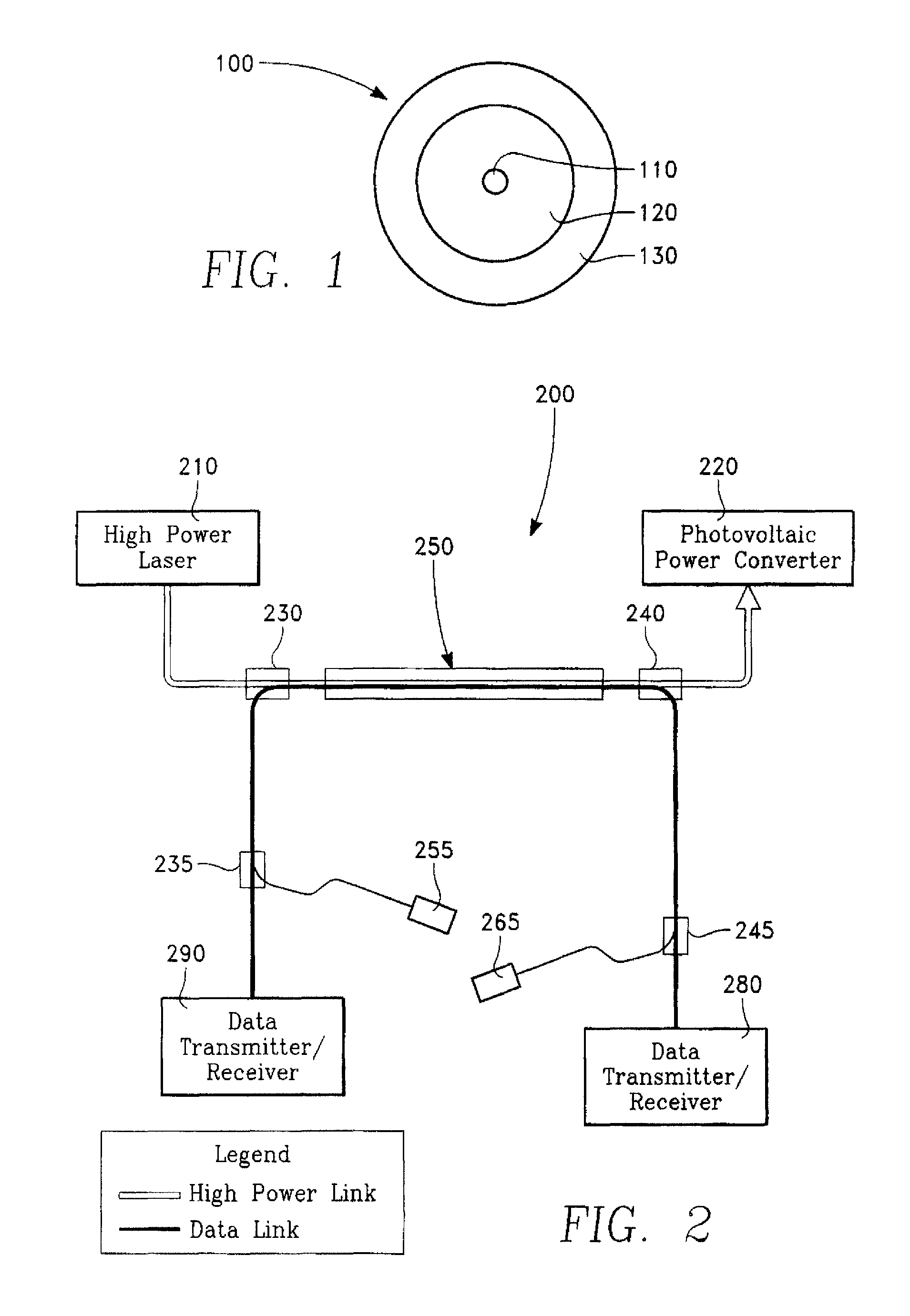 Single fiber optical links for simultaneous data and power transmission