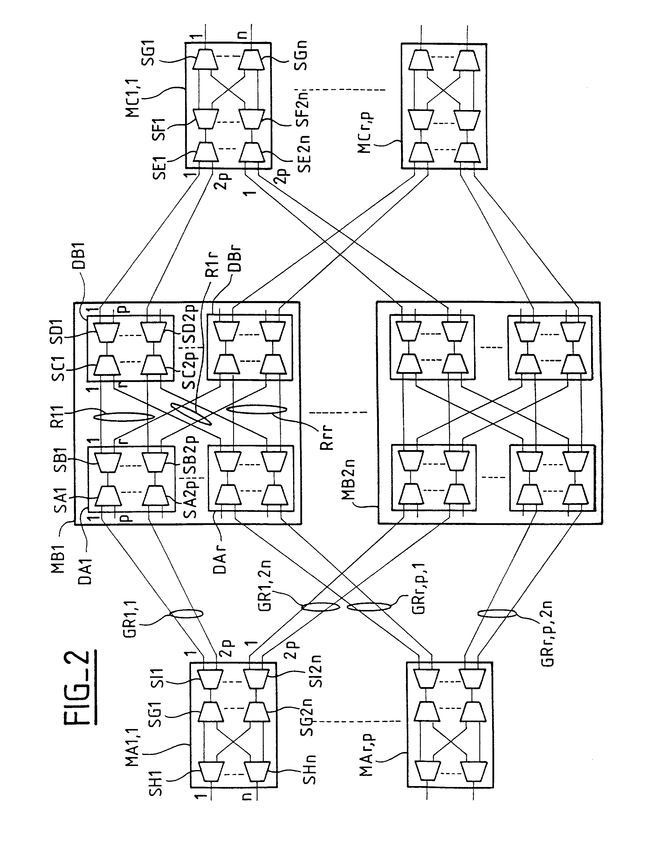 Switch modules, a switch matrix including such modules, and a non-blocking modular switch network including such a matrix