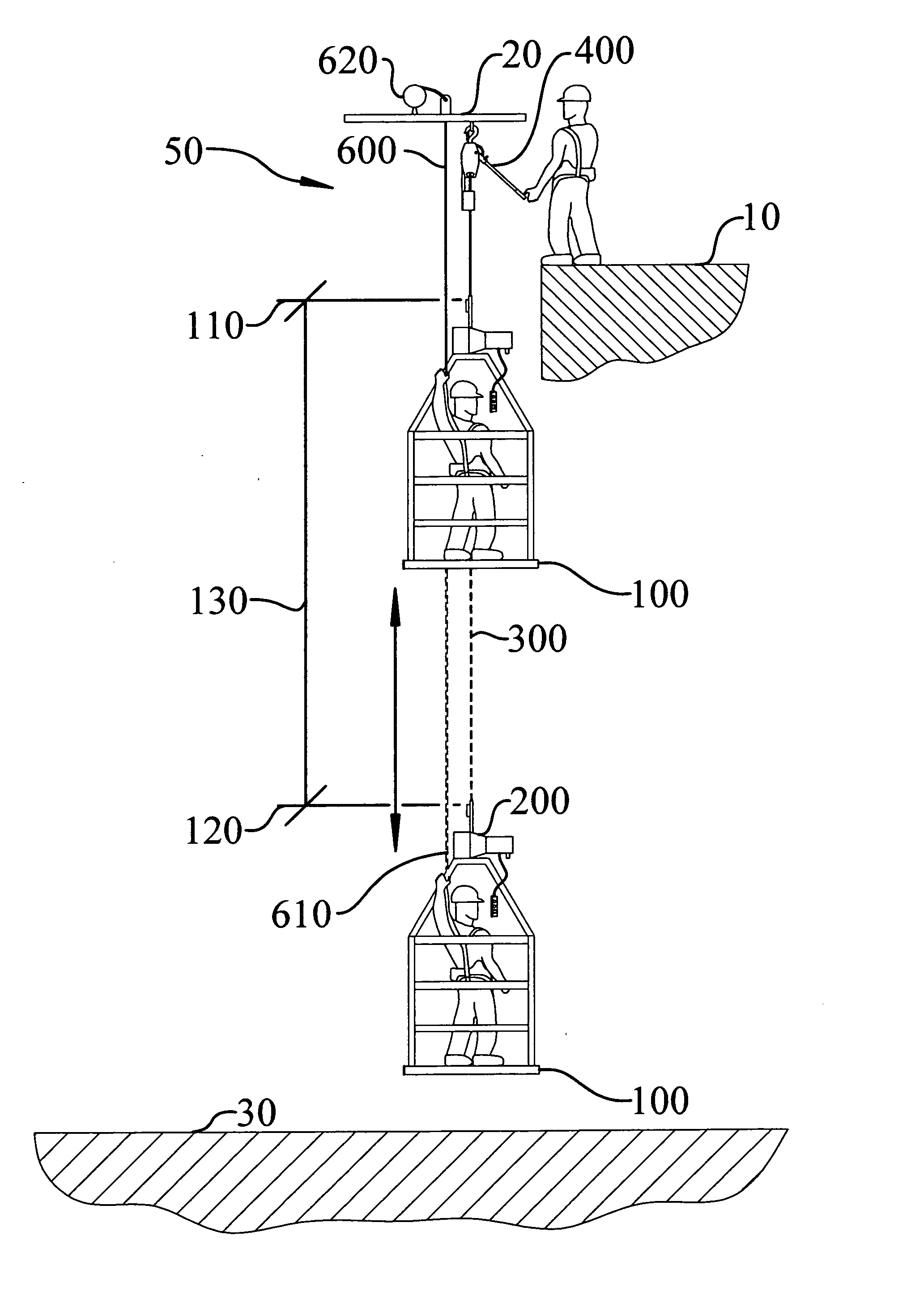 Suspended work platform with an integrated rescue system and a method for rescuing a worker