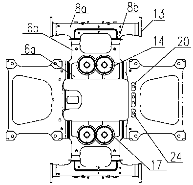 Low-floor articulated rail vehicle bogie frames and bogies