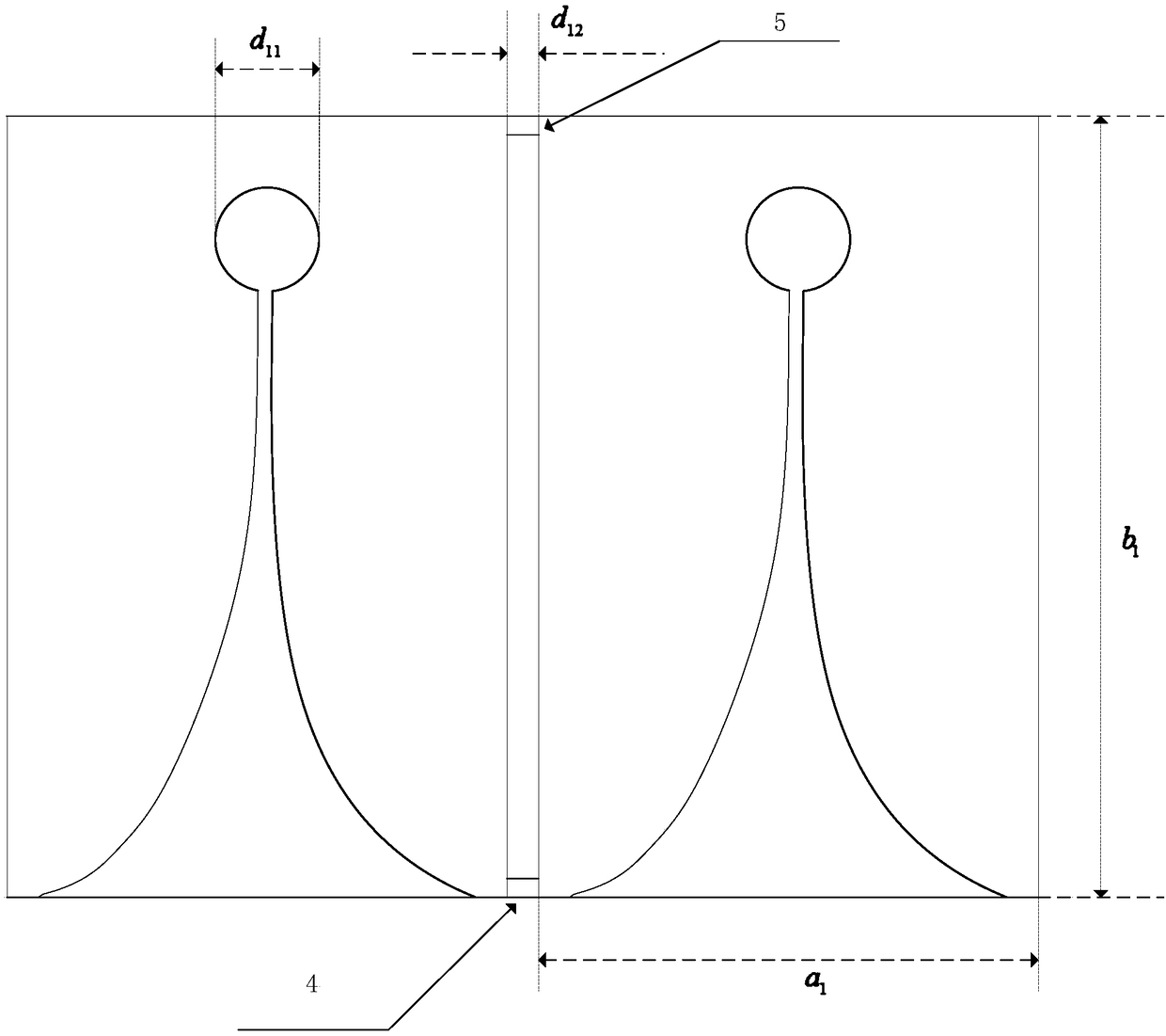 Gradually-changed slot antenna combination structure with broadband coupling inhibition function