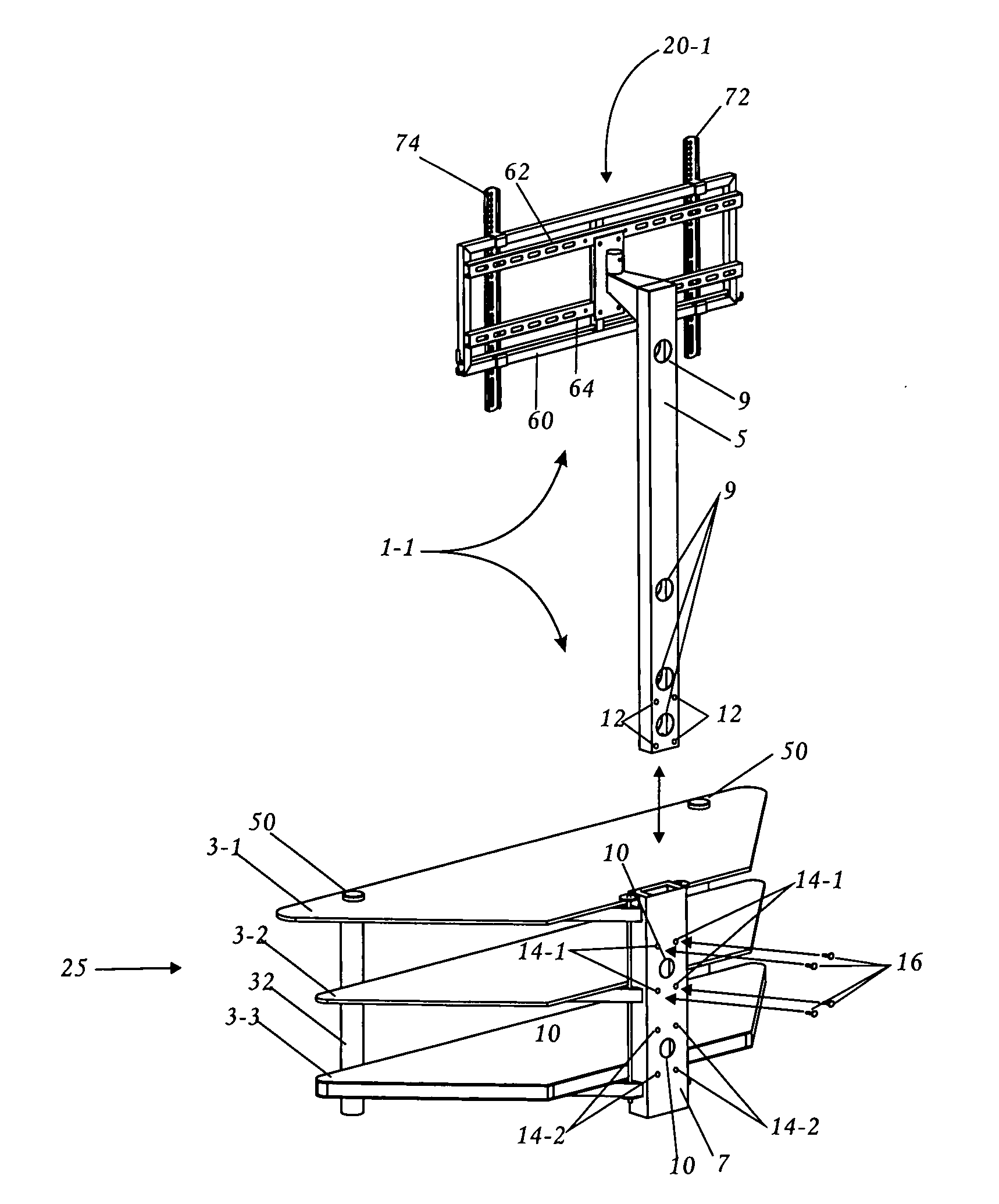 Folding TV stand assembly