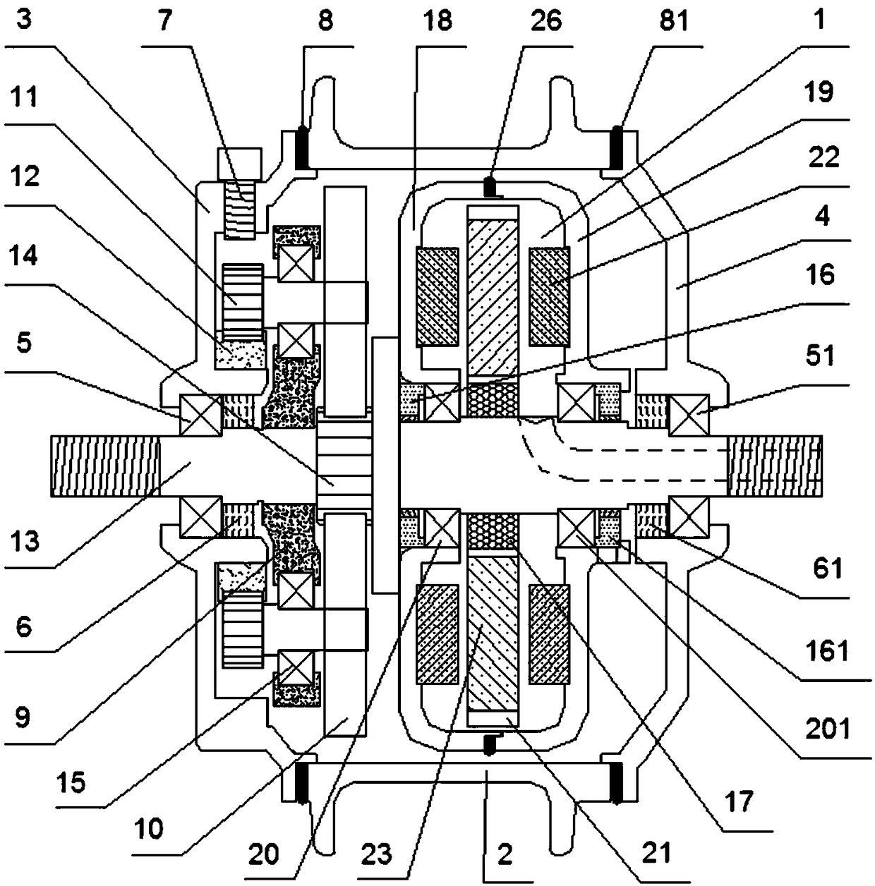 A geared hub motor lubricated with liquid lubricating oil