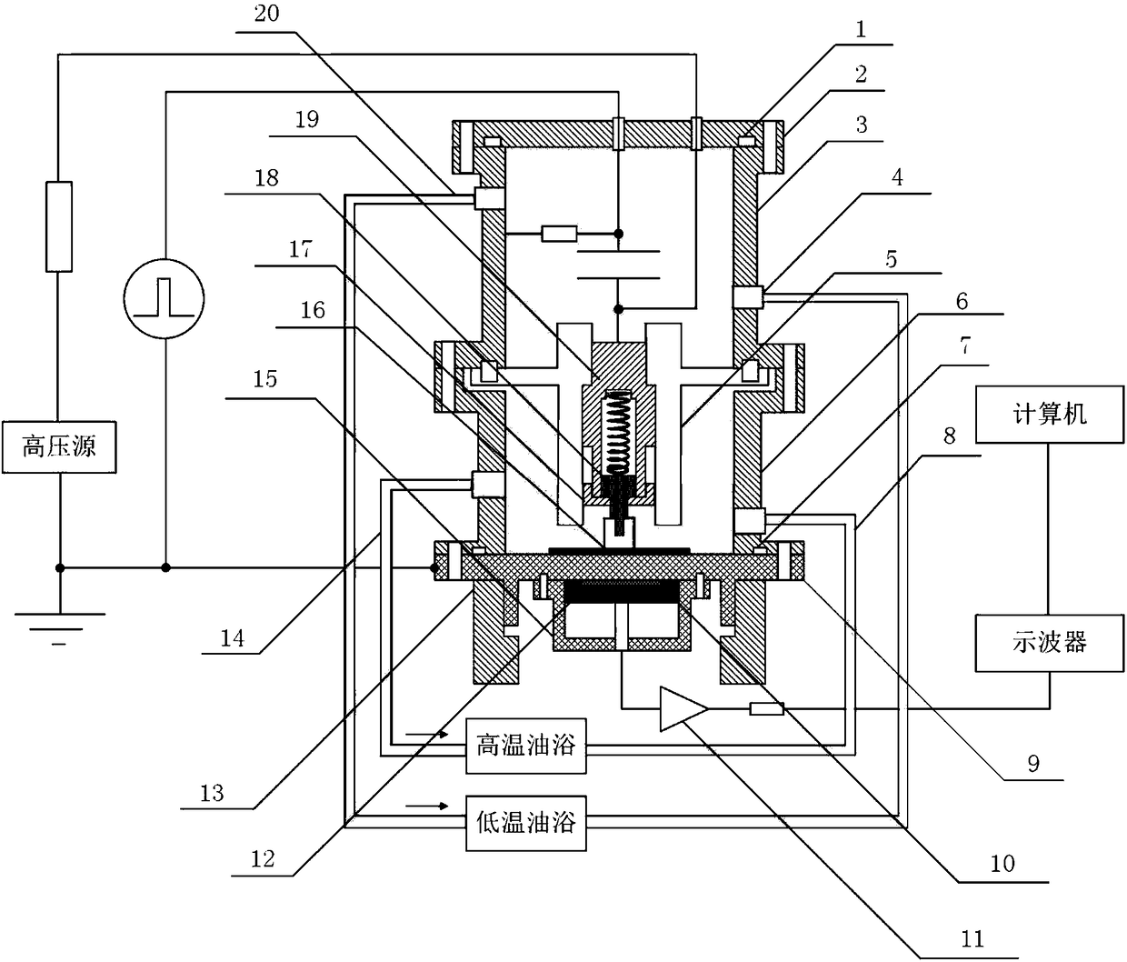 Space charge measuring device suitable for interface effect research and measuring method thereof