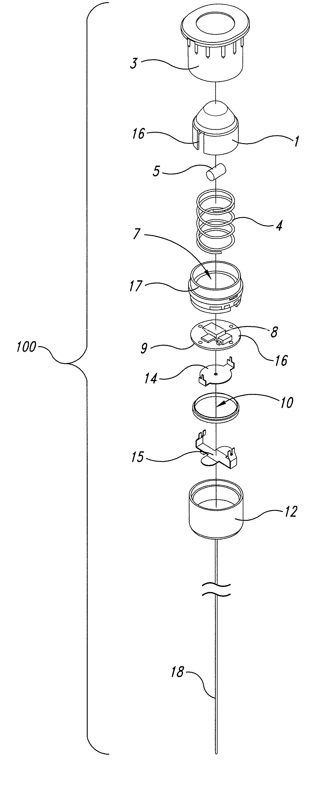 Compact wireless recessed sensor with plunger switch