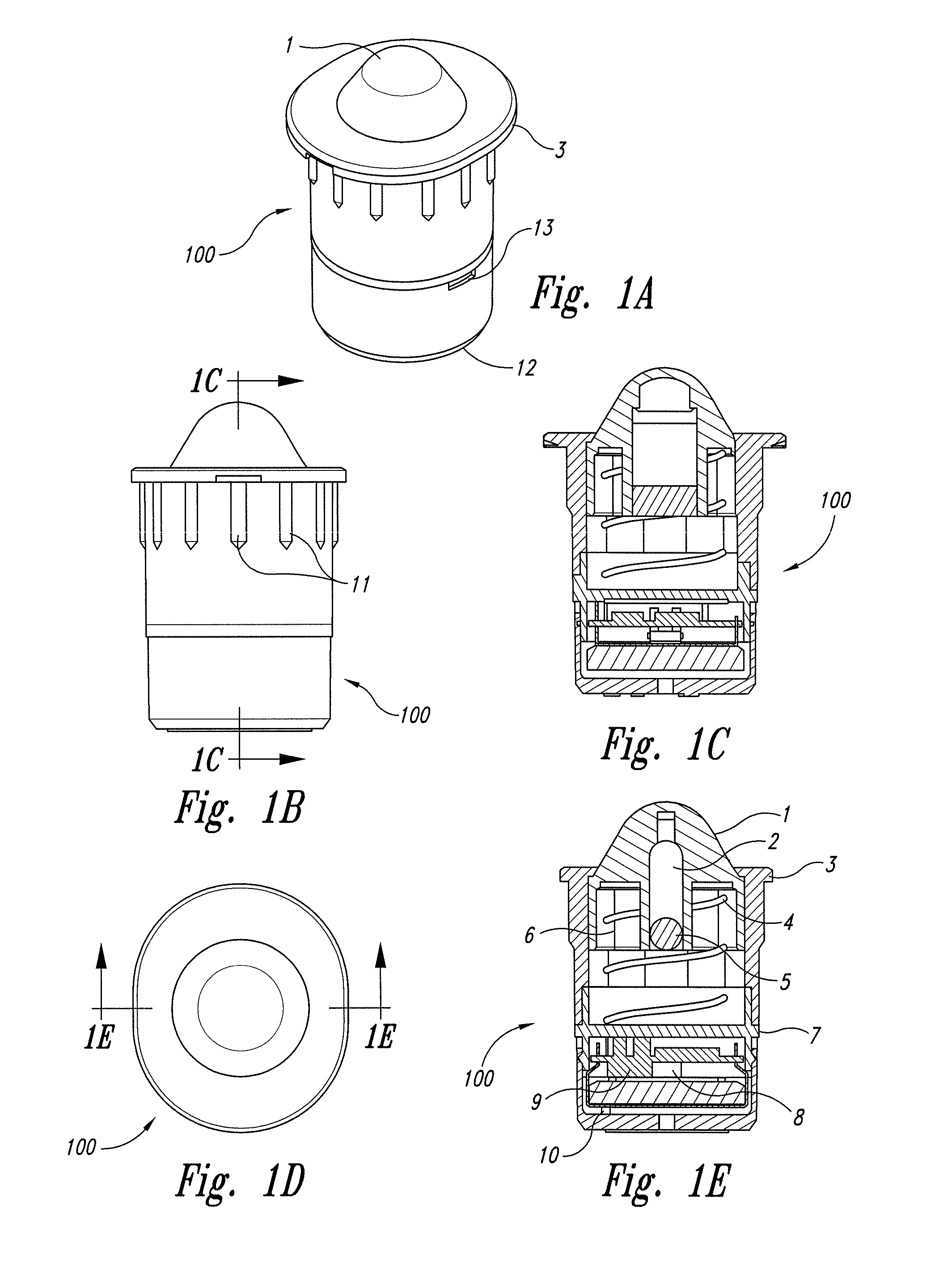 Compact wireless recessed sensor with plunger switch