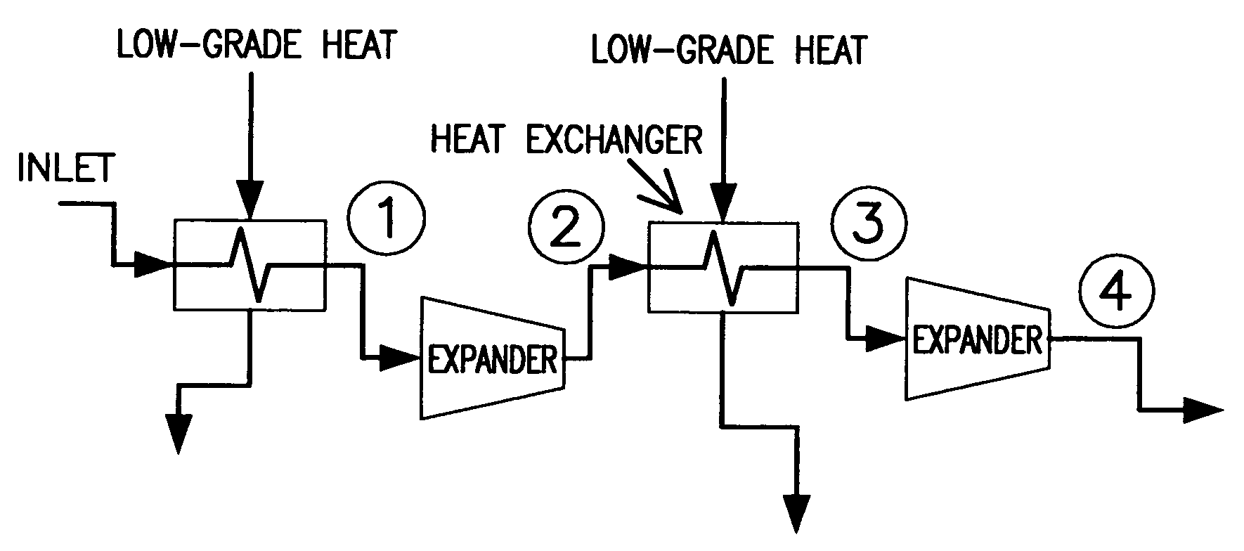 Energy recovery during expansion of compressed gas using power plant low-quality heat sources