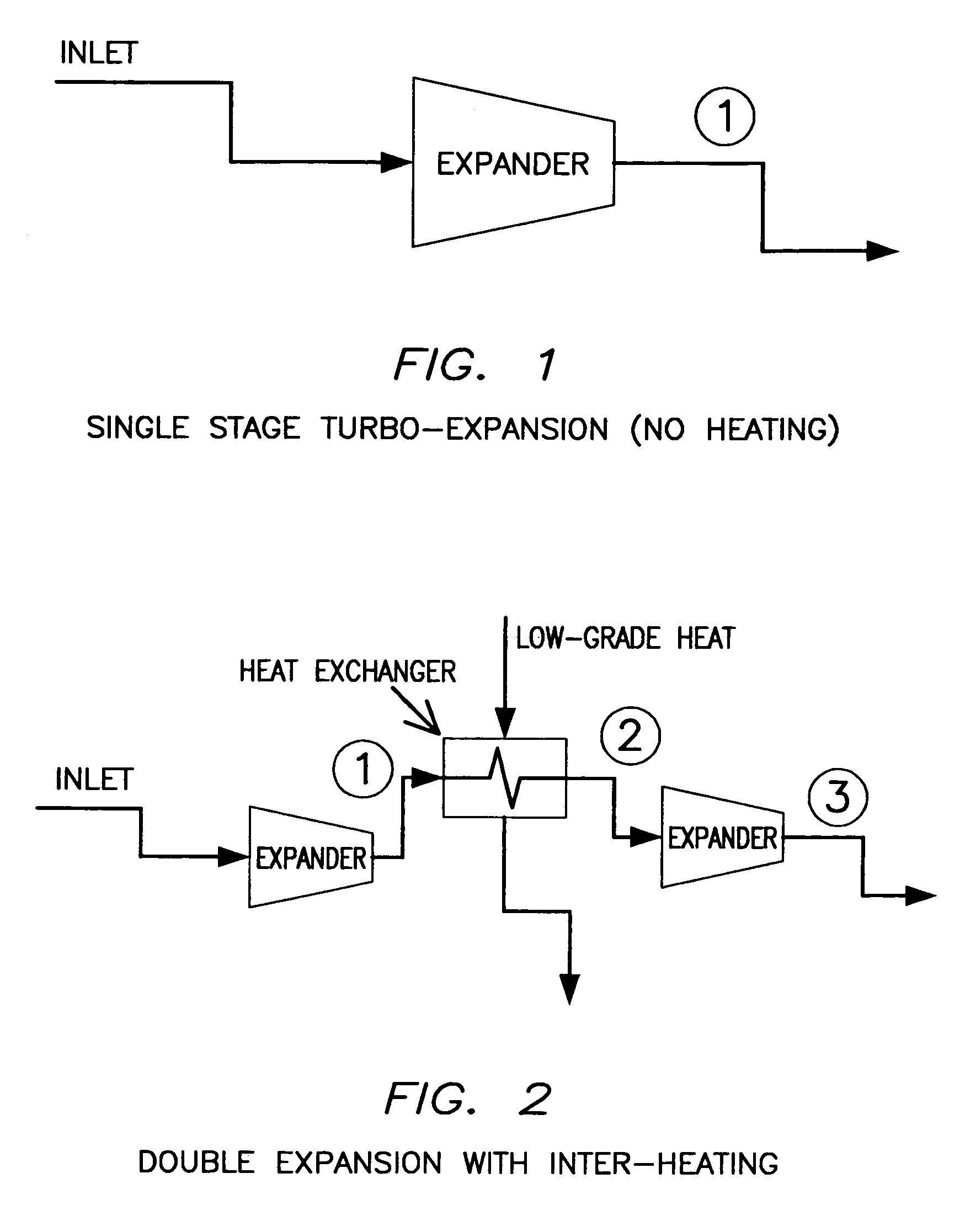 Energy recovery during expansion of compressed gas using power plant low-quality heat sources