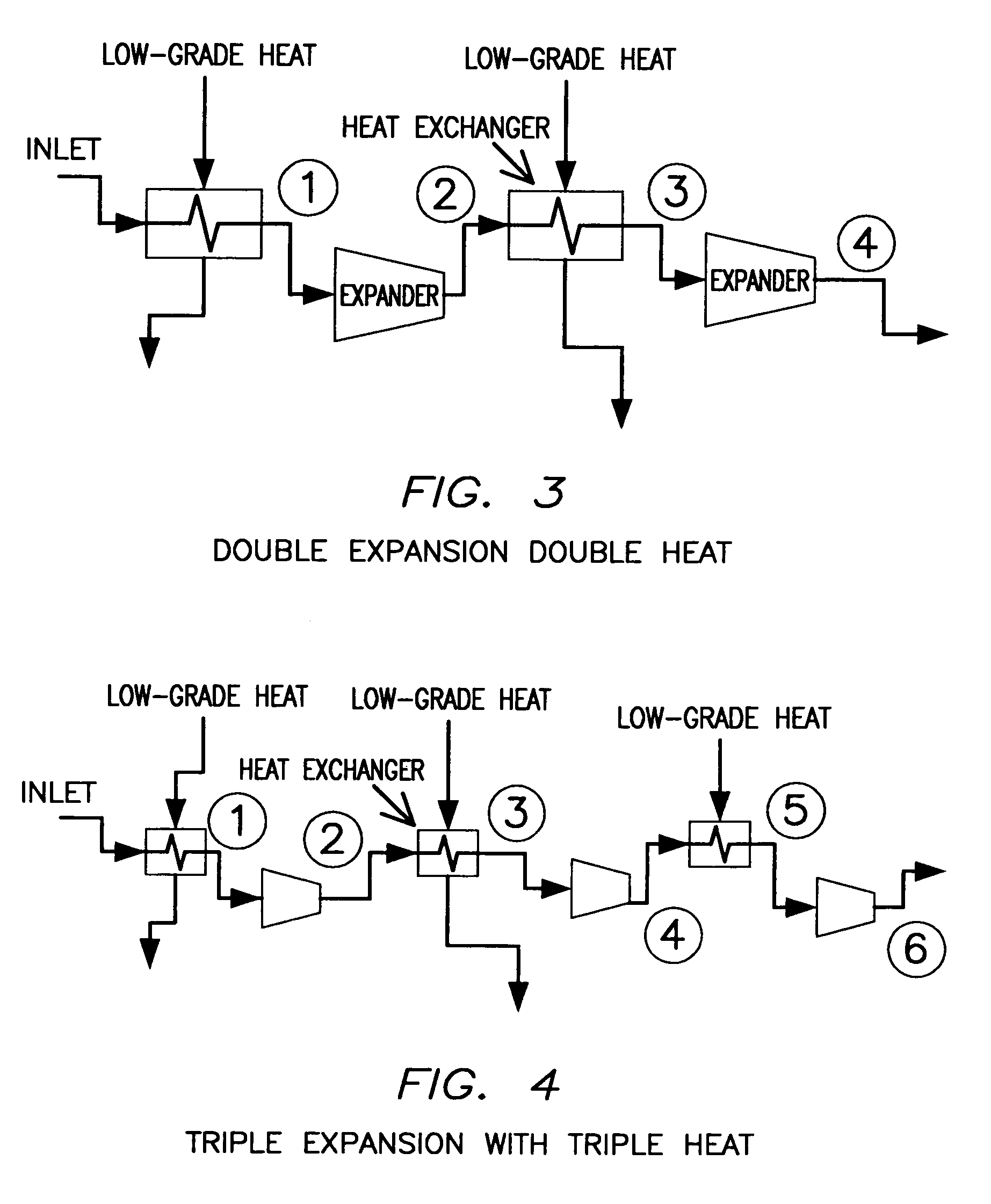 Energy recovery during expansion of compressed gas using power plant low-quality heat sources